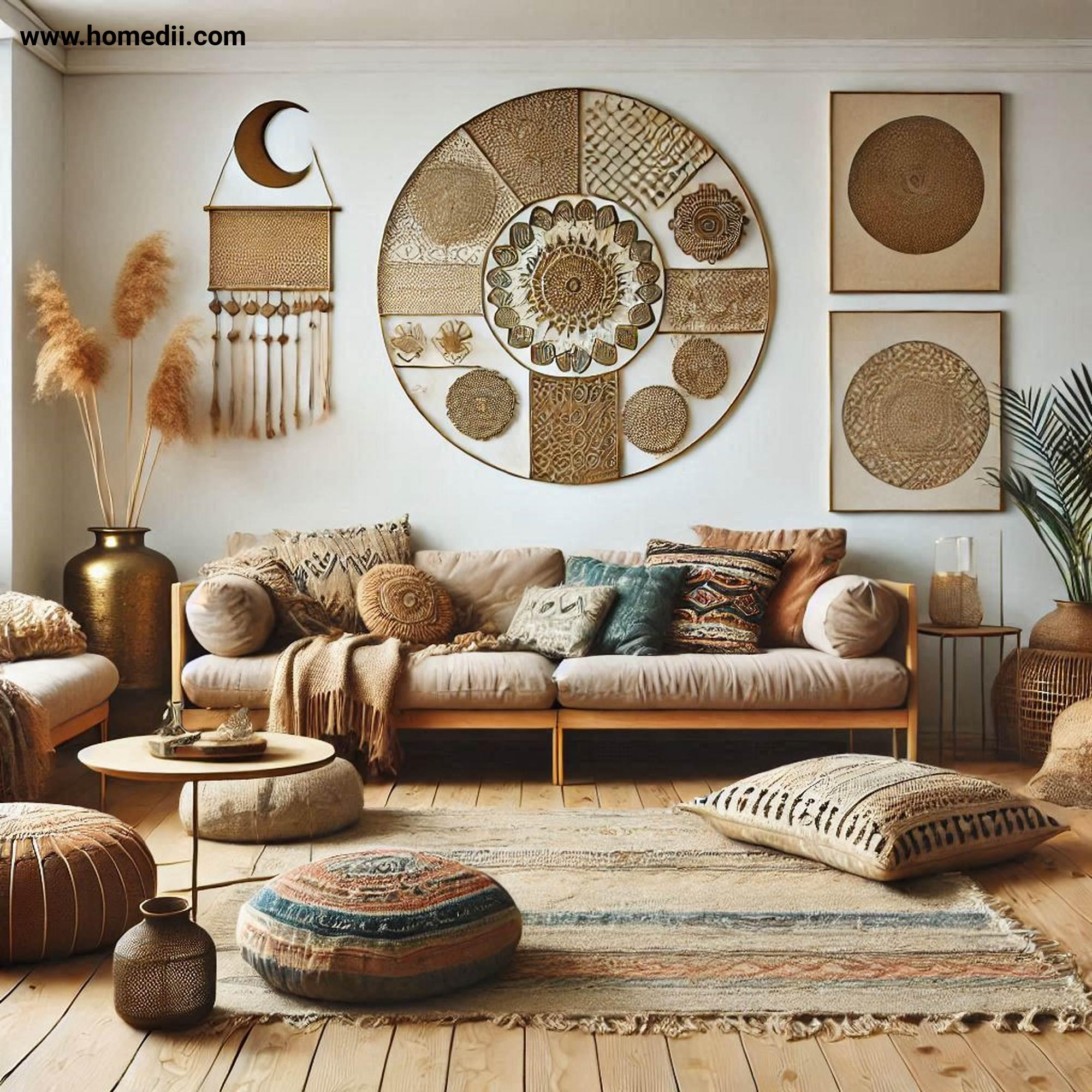 Bohemian Living Room - Incorporate Low-Level Seating with Floor Cushions, Poufs, Low-Profile Sofa!