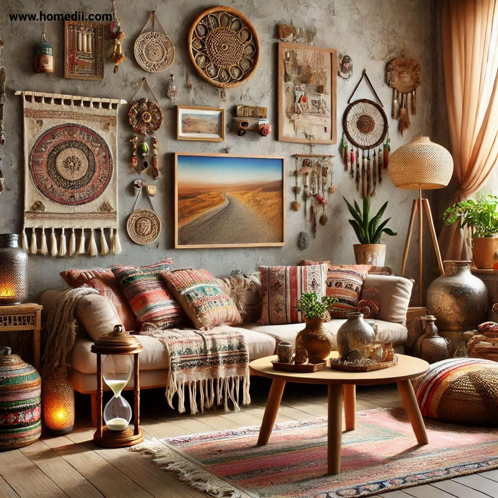 Bohemian Living Room - Incorporate Personal Touches with Travel Souvenirs, Handmade Artwork, Family Heirlooms!