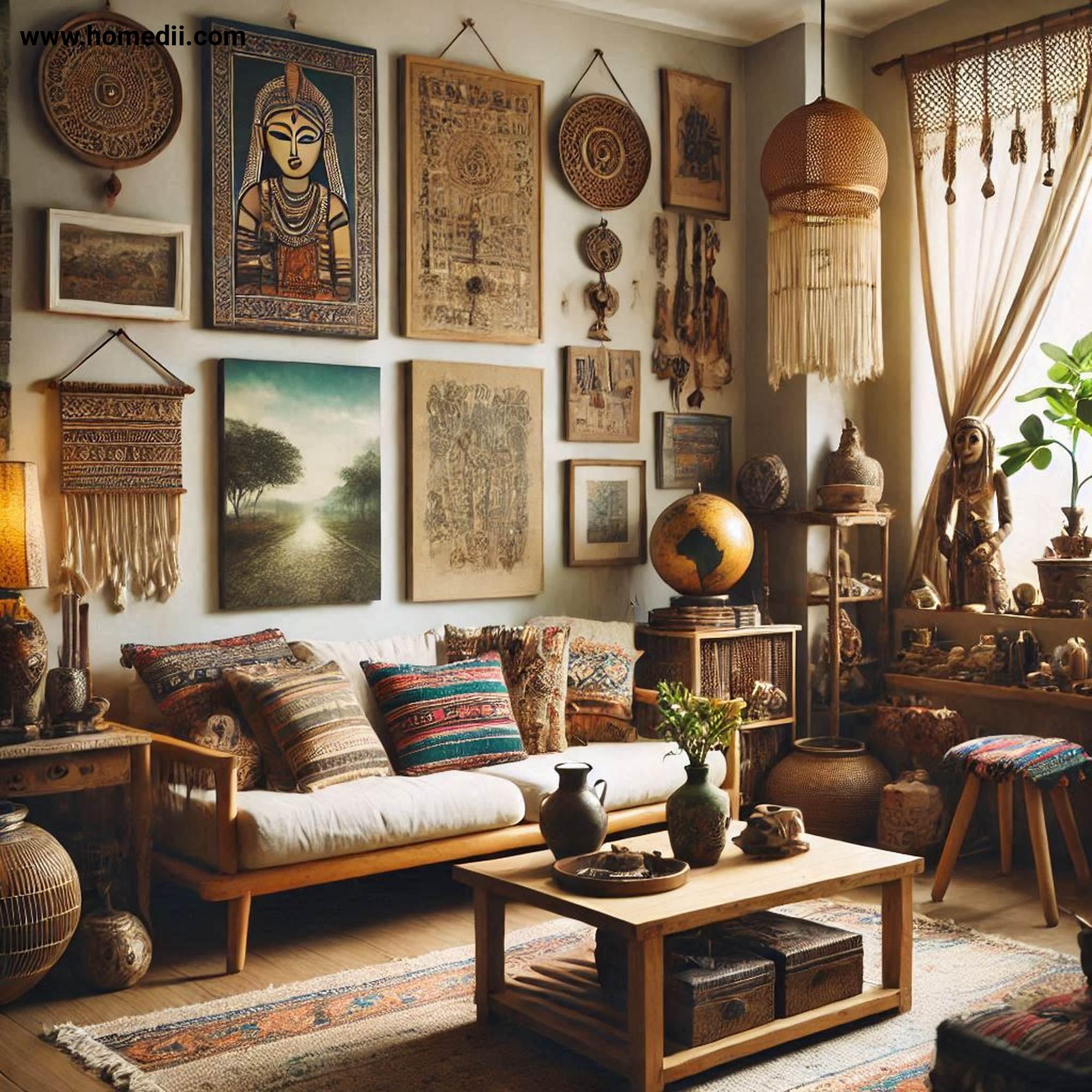 Bohemian Living Room - Incorporate Personal Touches with Travel Souvenirs, Handmade Artwork, Family Heirlooms!