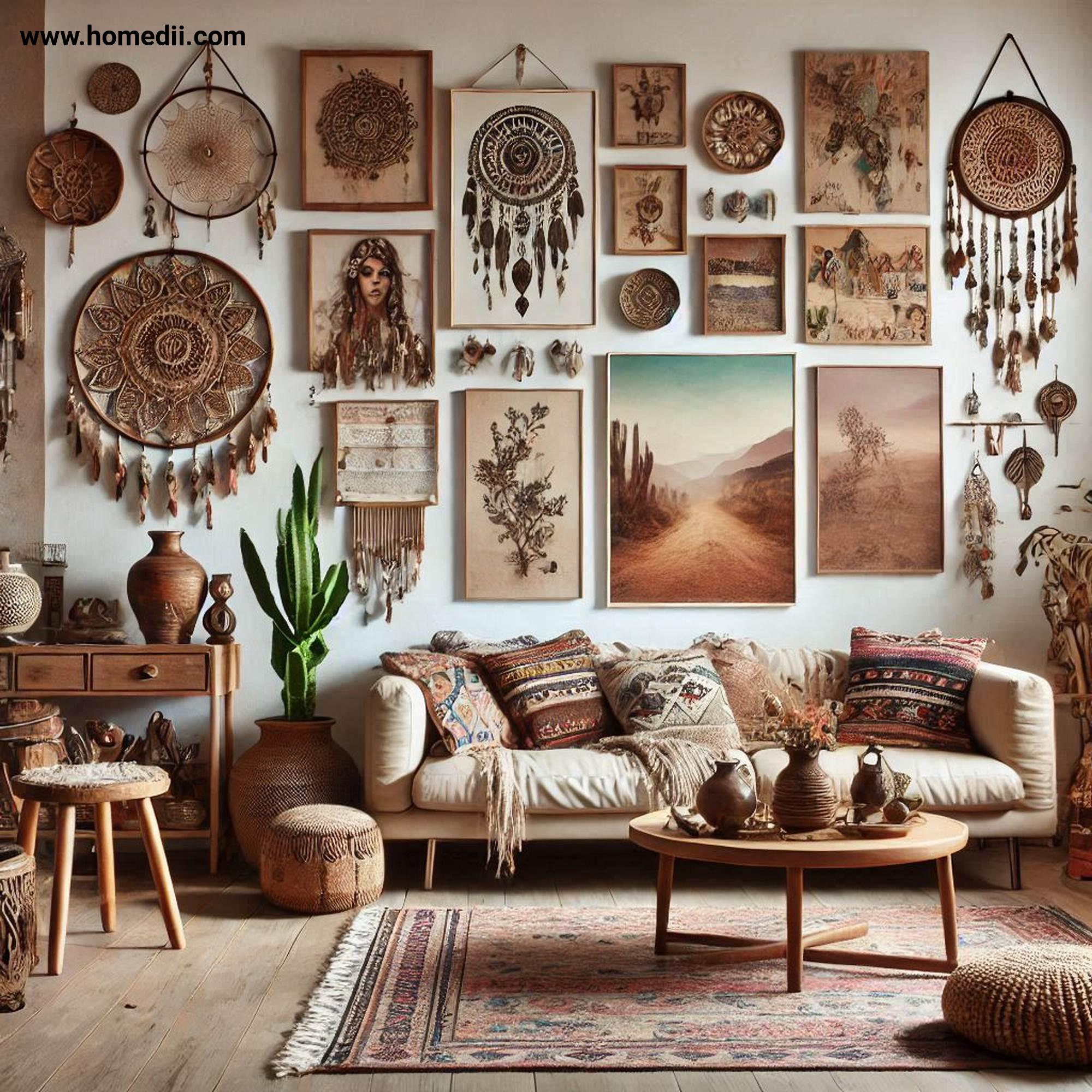 Bohemian Living Room - Incorporate Personal Touches with Travel Souvenirs, Handmade Artwork, Family Heirlooms!