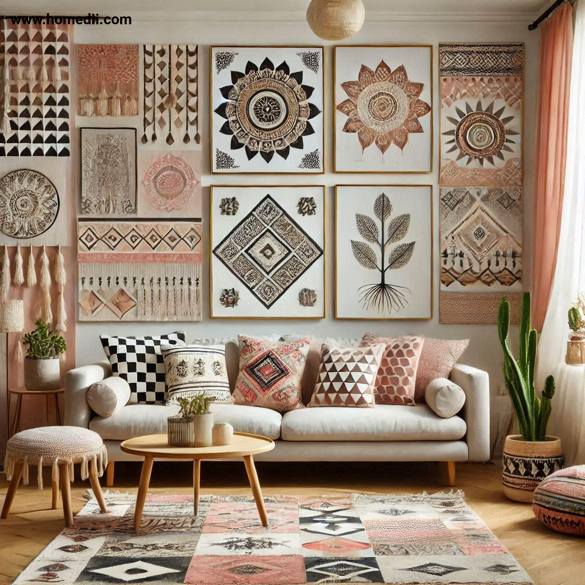 Bohemian Living Room - Mix And Match Patterns with Geometric Prints, Tribal Designs, Floral Motifs, Rugs, Curtains!