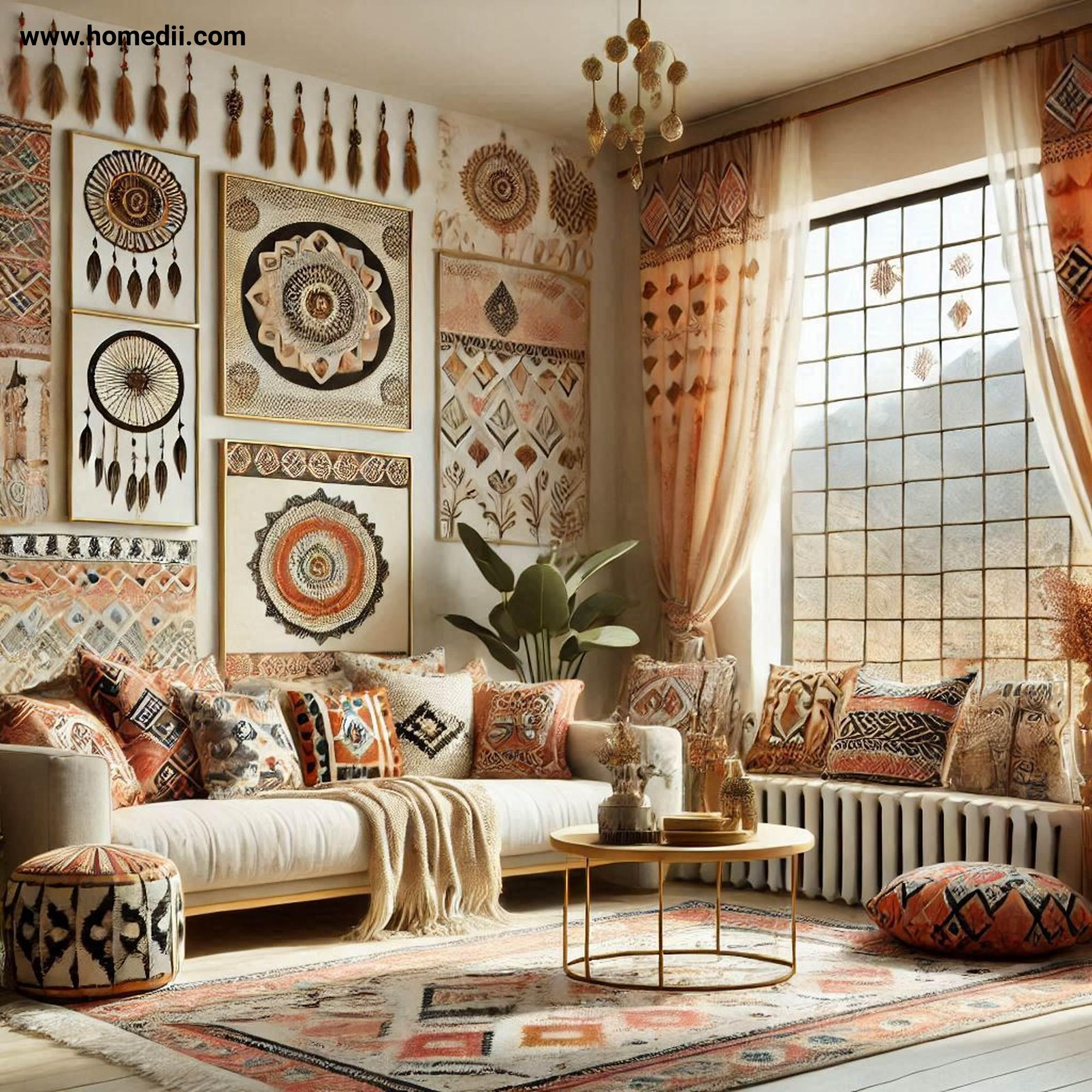 Bohemian Living Room - Mix And Match Patterns with Geometric Prints, Tribal Designs, Floral Motifs, Rugs, Curtains!