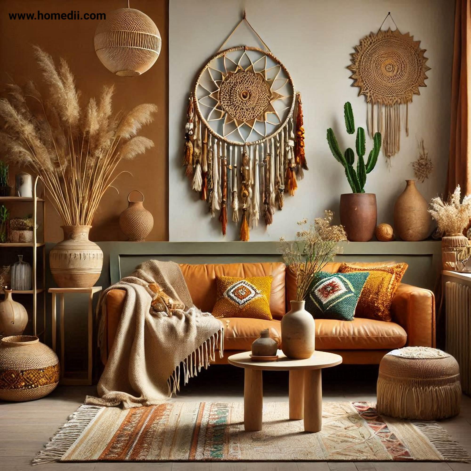 Bohemian Living Room - Start With A Warm Base with Terracotta, Mustard Yellow, Deep Greens, Beige, Cream!