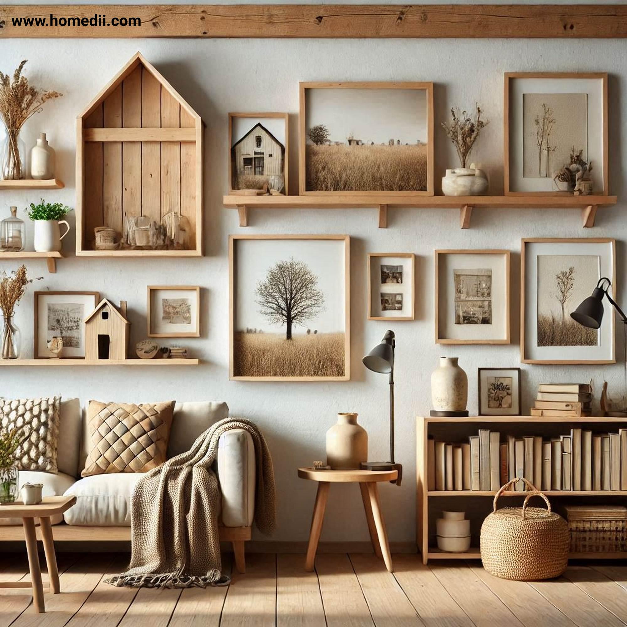 Farmhouse Living Room - Add Open Shelving with Wooden Shelves, Decorative Items, Books, Family Photos!