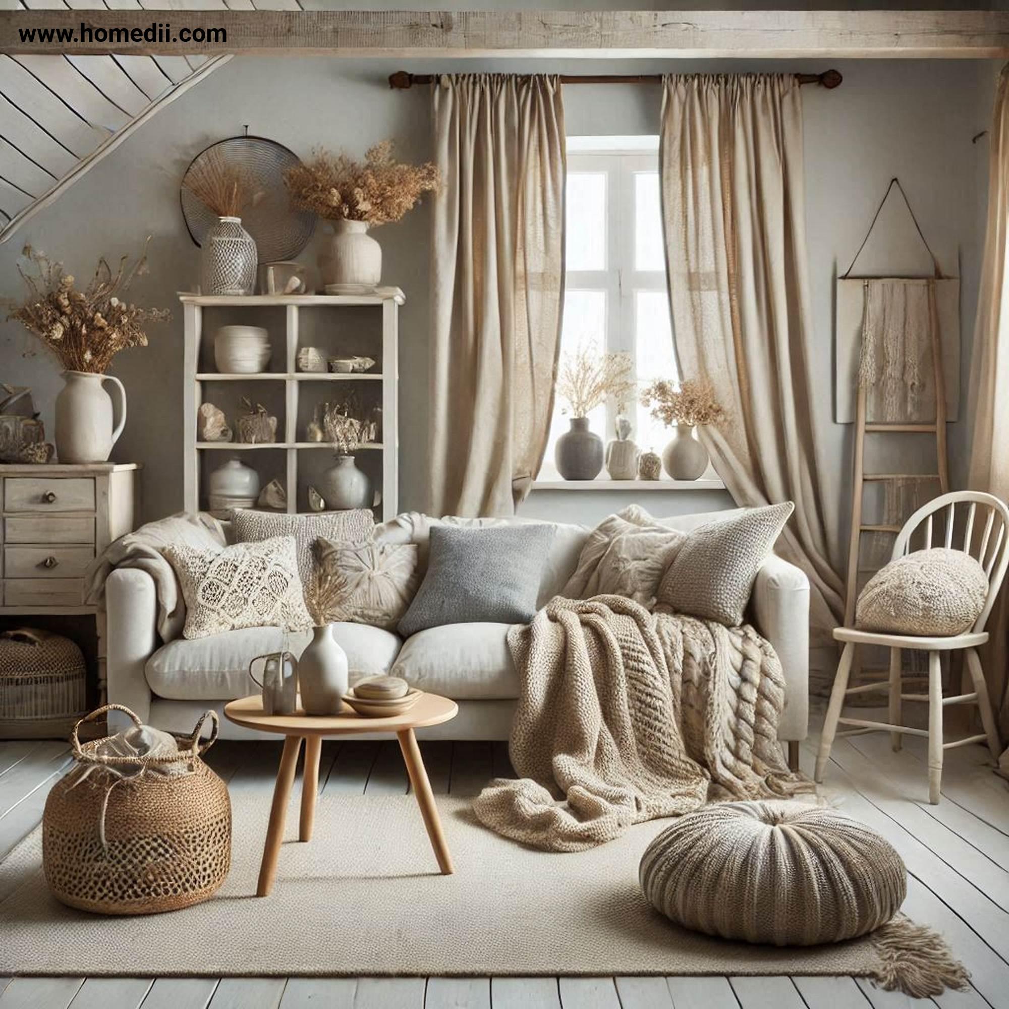 Farmhouse Living Room - Use Cozy Textiles with Knit Blankets, Linen Curtains, Throw Pillows!