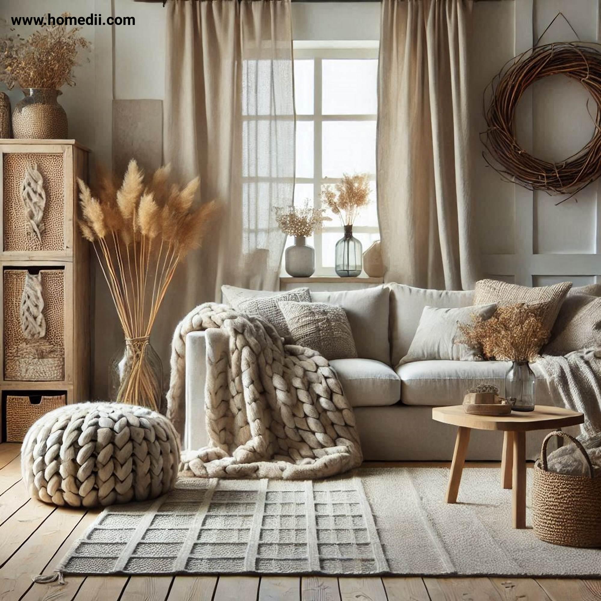 Farmhouse Living Room - Use Cozy Textiles with Knit Blankets, Linen Curtains, Throw Pillows!