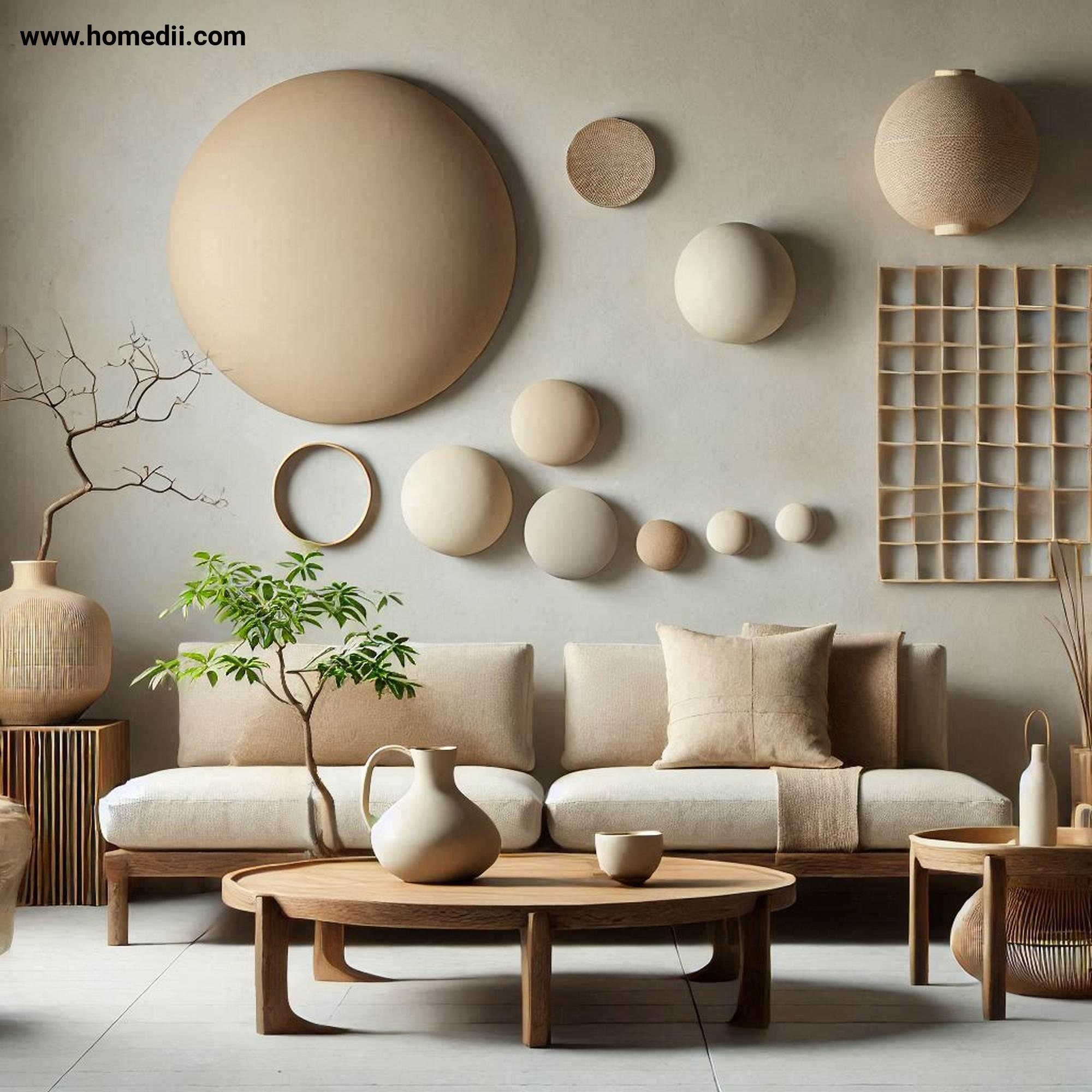 japandi living room refresh - Add Statement Decor with Handcrafted Pottery, Minimalist Sculptures, Abstract Wall Print!