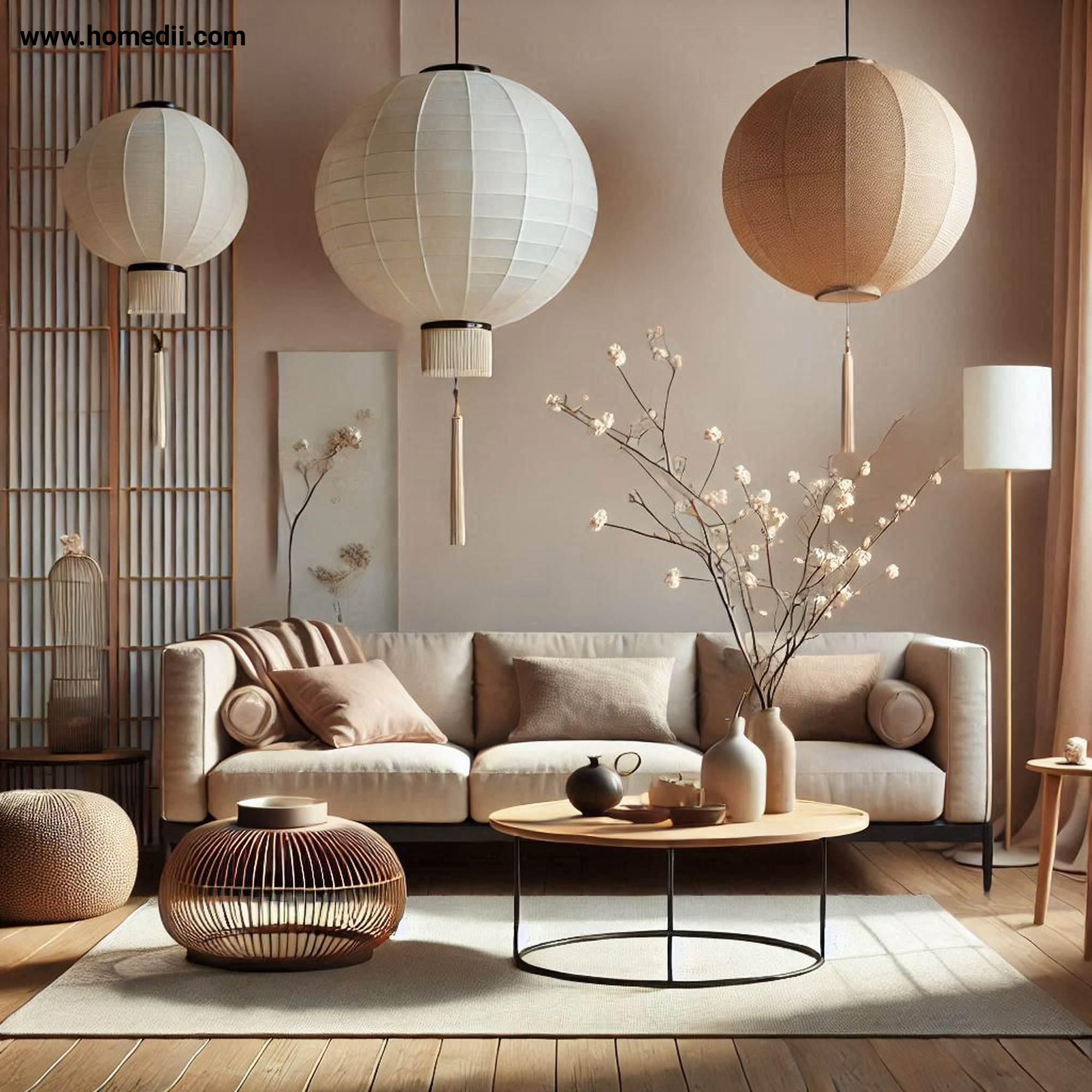 japandi living room refresh - Focus On Lighting with Paper Lanterns, Floor Lamps, Pendant Lights!