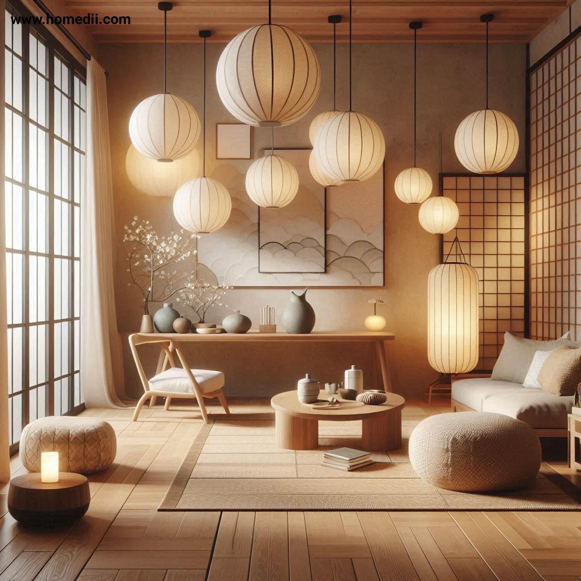 japandi living room refresh - Focus On Lighting with Paper Lanterns, Floor Lamps, Pendant Lights!