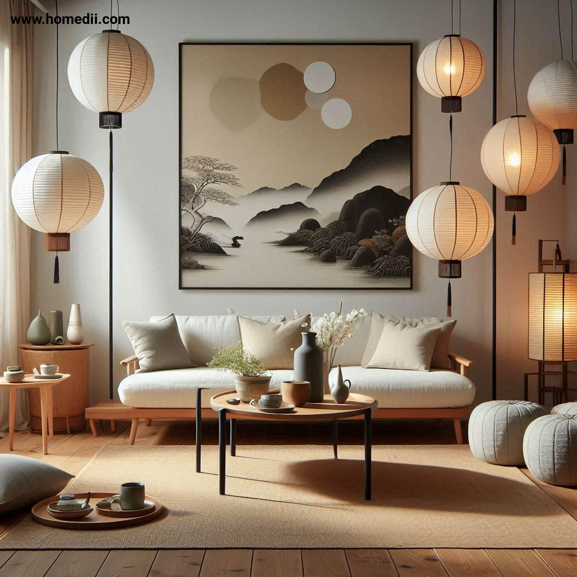 japandi living room refresh - Focus On Lighting with Paper Lanterns, Floor Lamps, Pendant Lights!