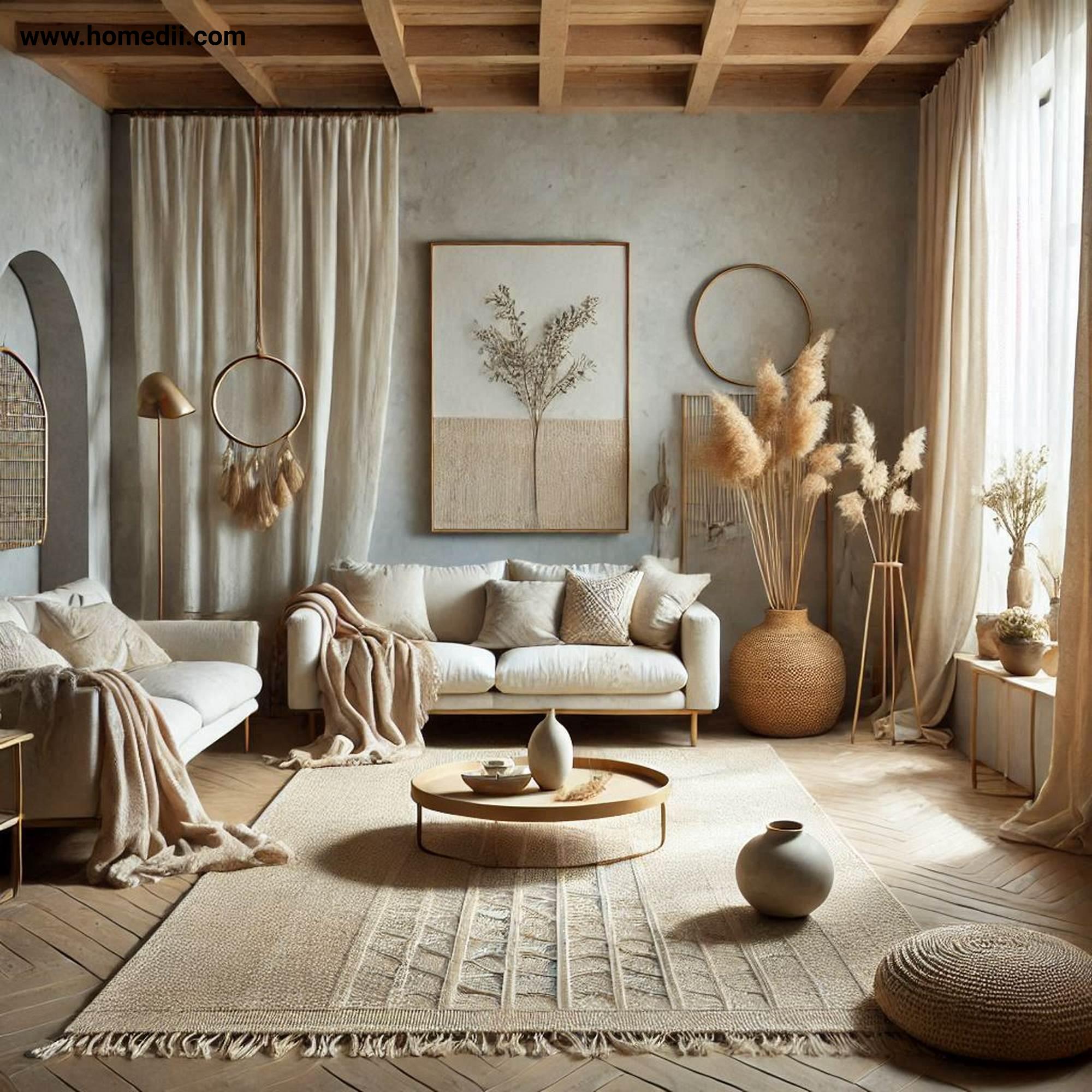 japandi living room refresh - Incorporate Natural Textures with Linen Curtains, Cotton Throws, Woven Rugs!