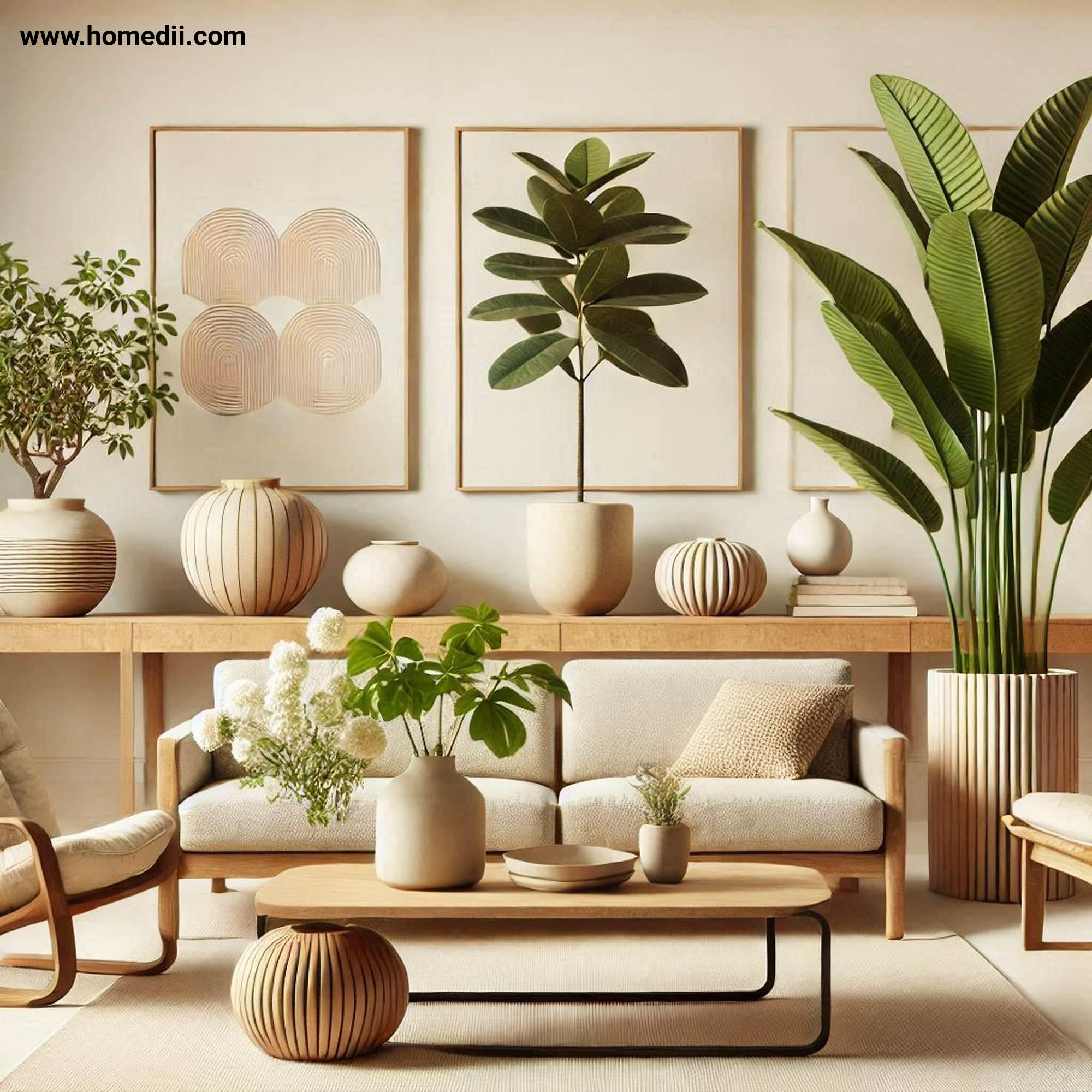 Mid Century Living Room - Bring In Indoor Plants with Snake Plants,Rubber Trees,Fiddle-Leaf Figs,Ceramic Planters,Wooden Planters!