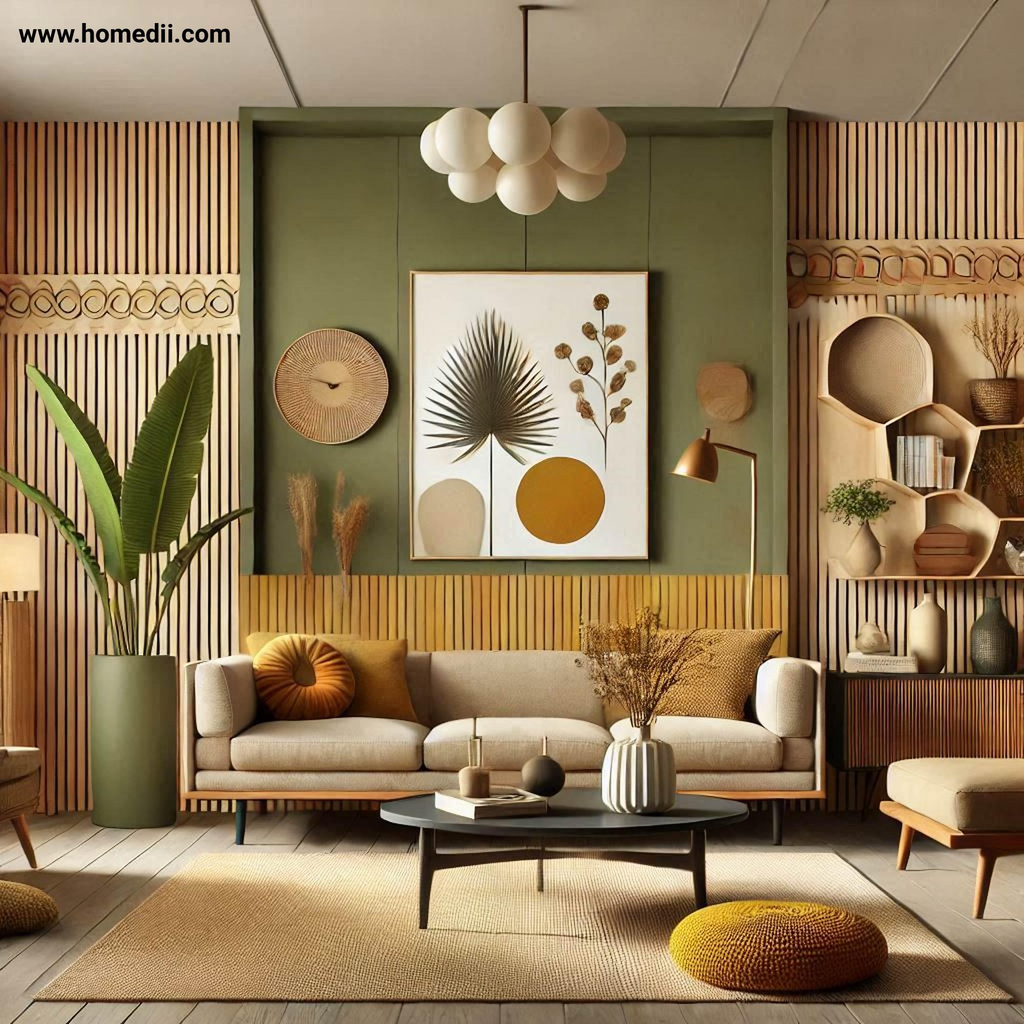 Mid Century Living Room - Choose A Muted Color Palette with Olive Green,Mustard Yellow,Warm Browns,Earthy Tones!