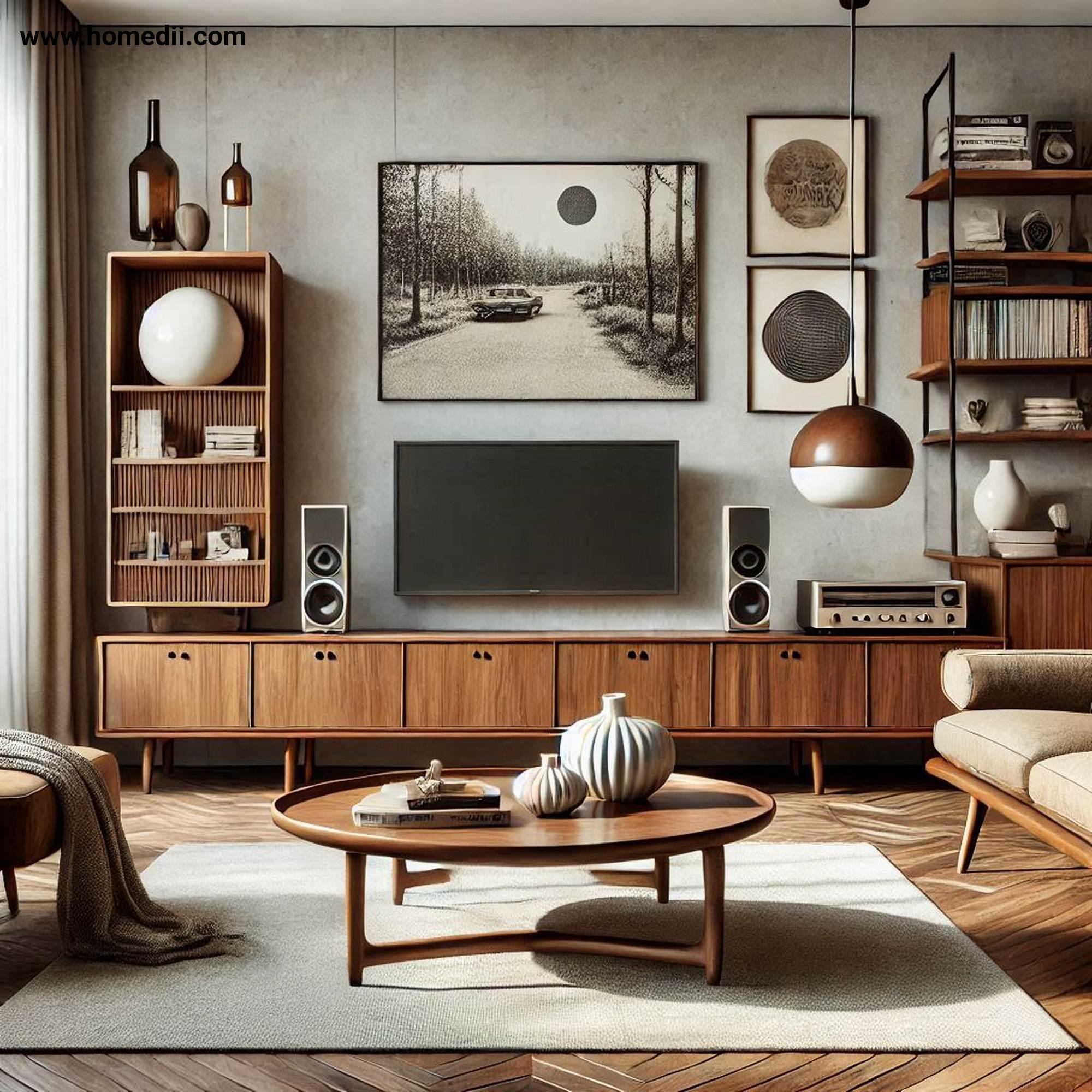 Mid Century Living Room - Embrace Natural Materials with Walnut,Teak,Coffee Tables,Shelving,Media Units,Leather,Linen Upholstery!