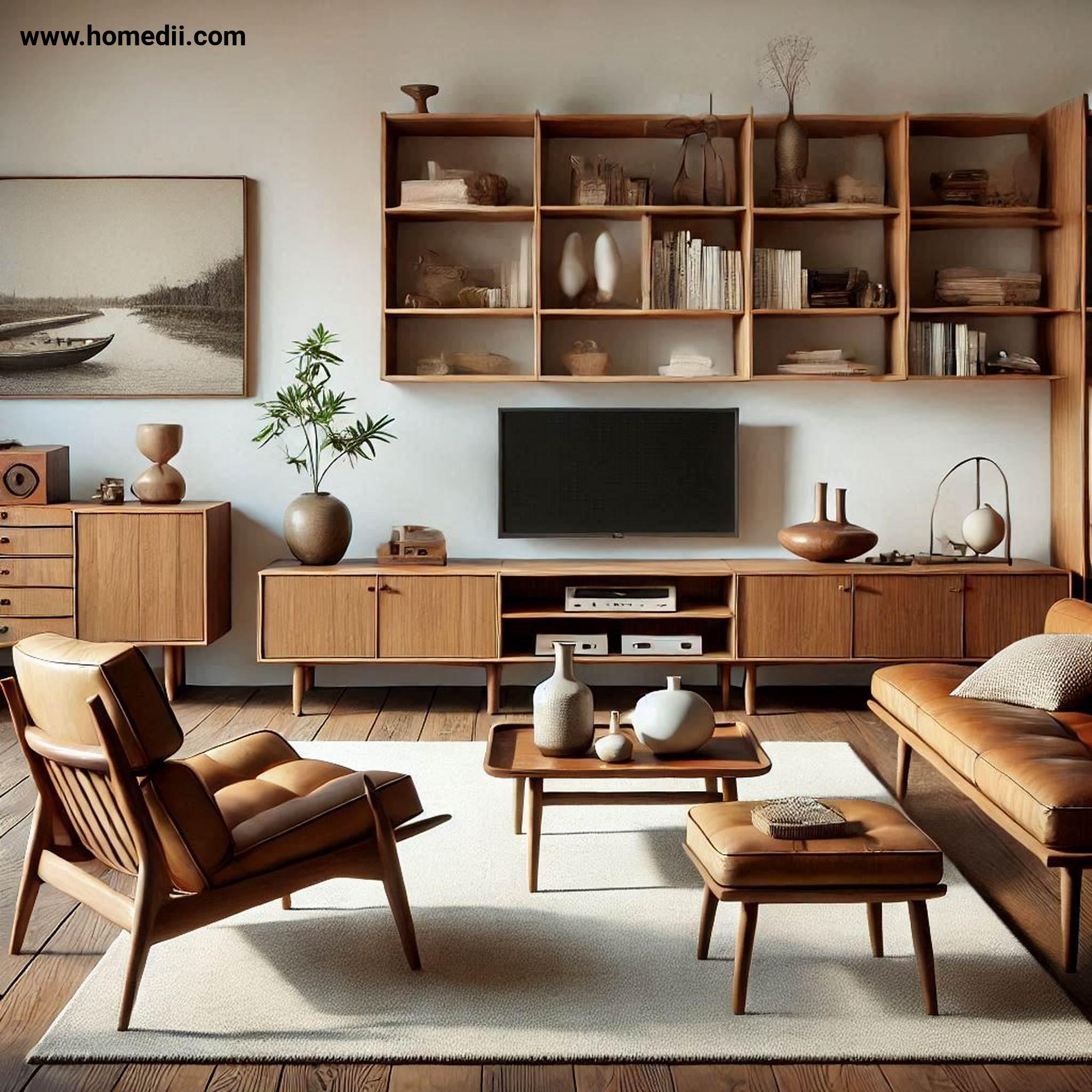 Mid Century Living Room - Embrace Natural Materials with Walnut,Teak,Coffee Tables,Shelving,Media Units,Leather,Linen Upholstery!