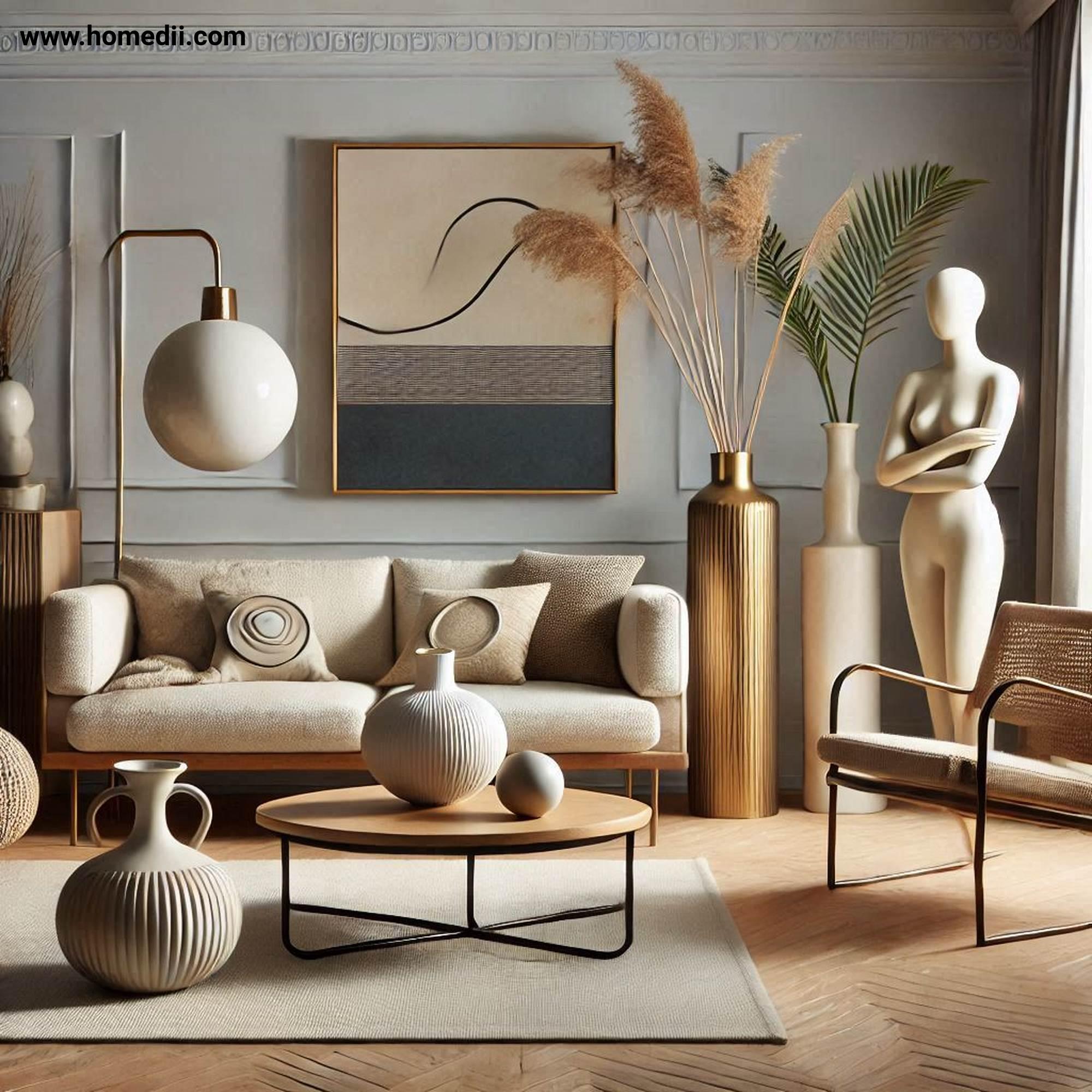 Mid Century Living Room - Mix Modern And Vintage with Vases,Sculptures,Mid-Century Antiques!