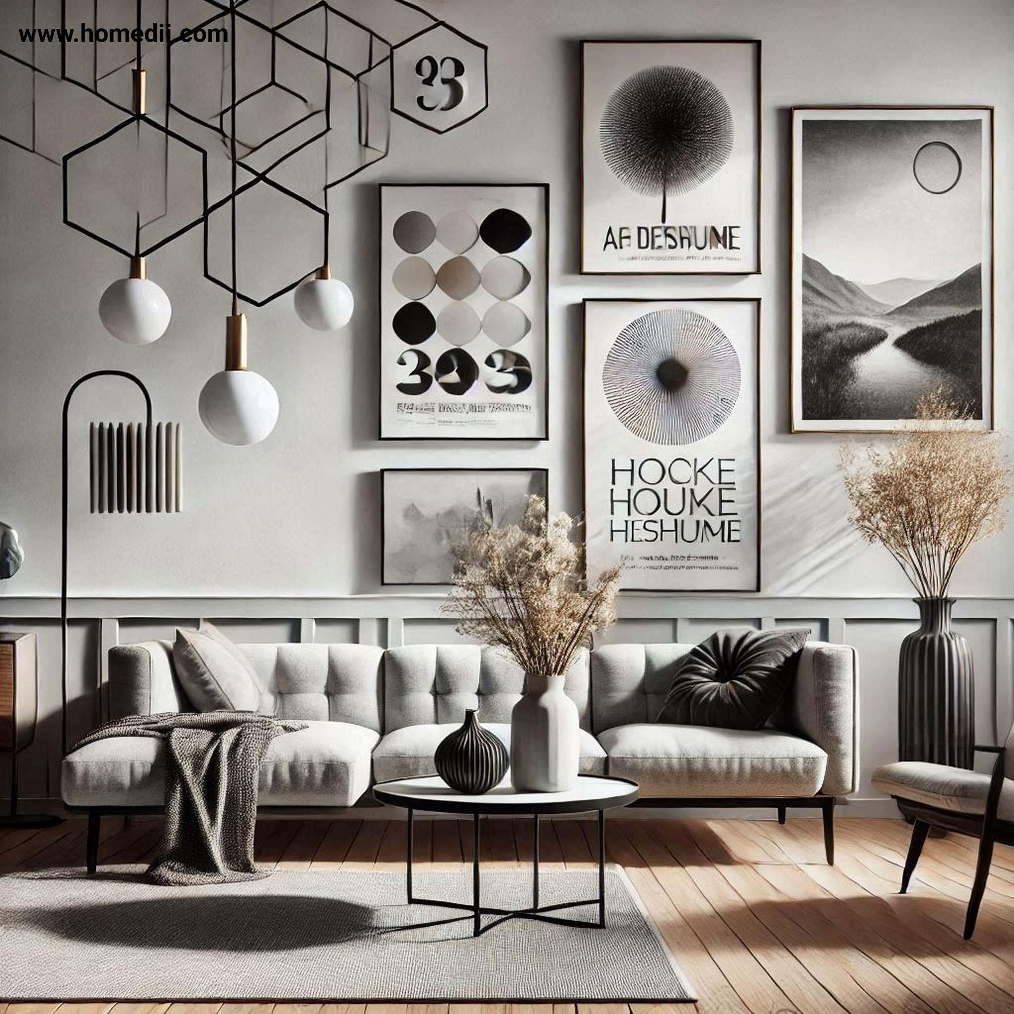 Mid Century Living Room - Use Minimalist Wall Art with Abstract Wall Art,Black-And-White Photography,Vintage Posters!