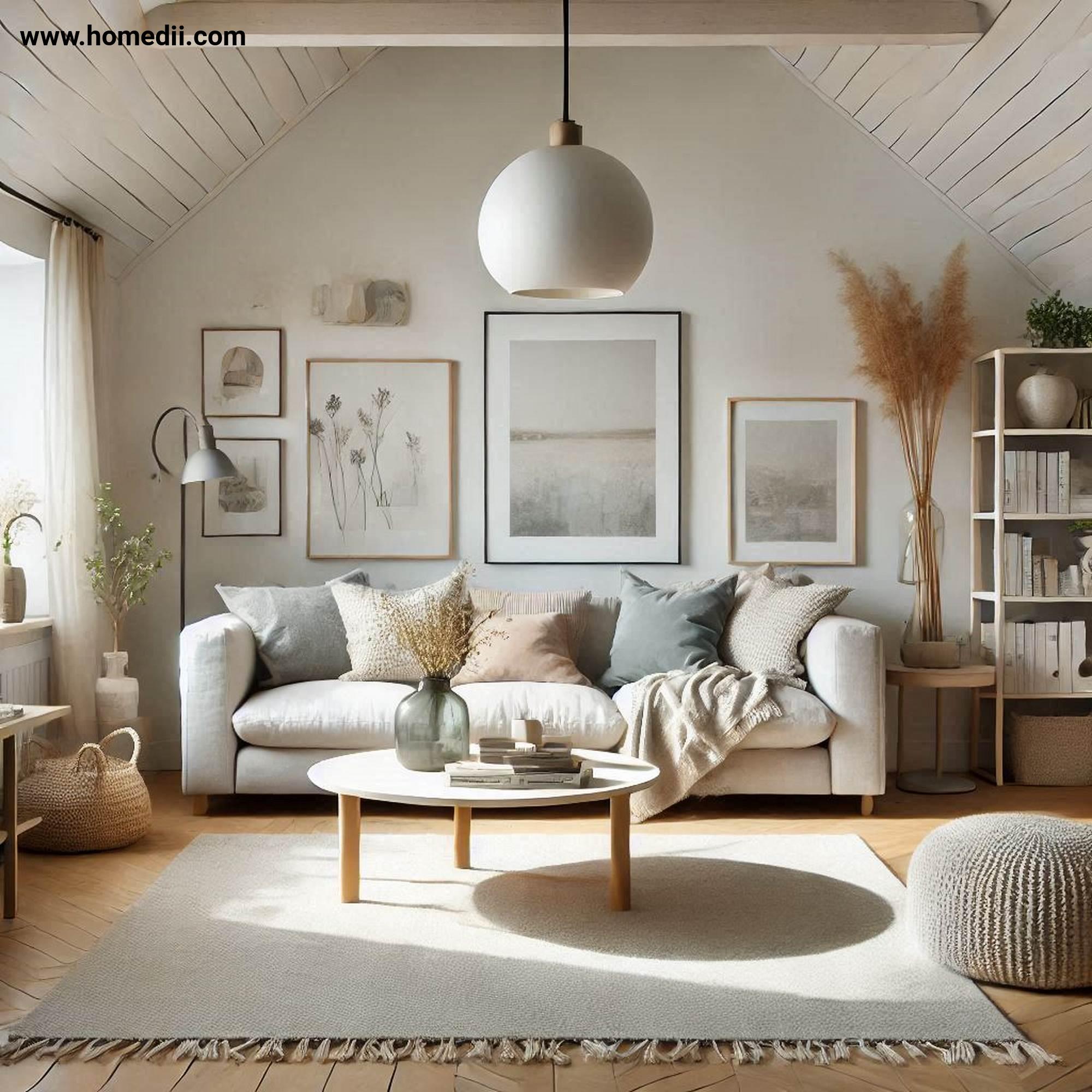 Scandinavian Living Toom - Embrace A Neutral Color Palette with Color Palette, Whites, Greys, Beiges, Pastels, Natural Light, Texture!