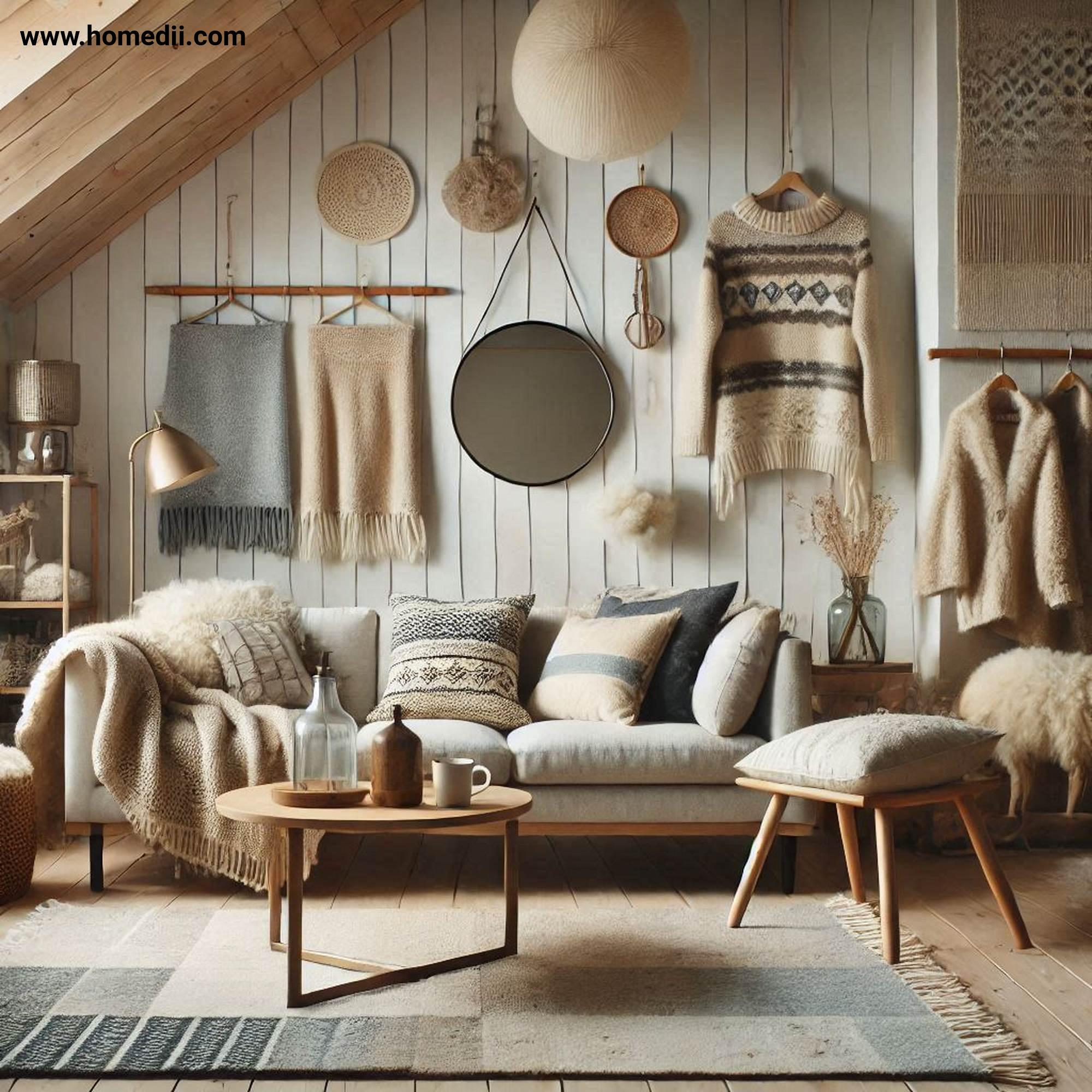 Scandinavian Living Toom - Incorporate Cozy Textiles with Textiles, Throws, Rugs, Cushions, Wool, Sheepskin, Linen, Texture, Patterns!