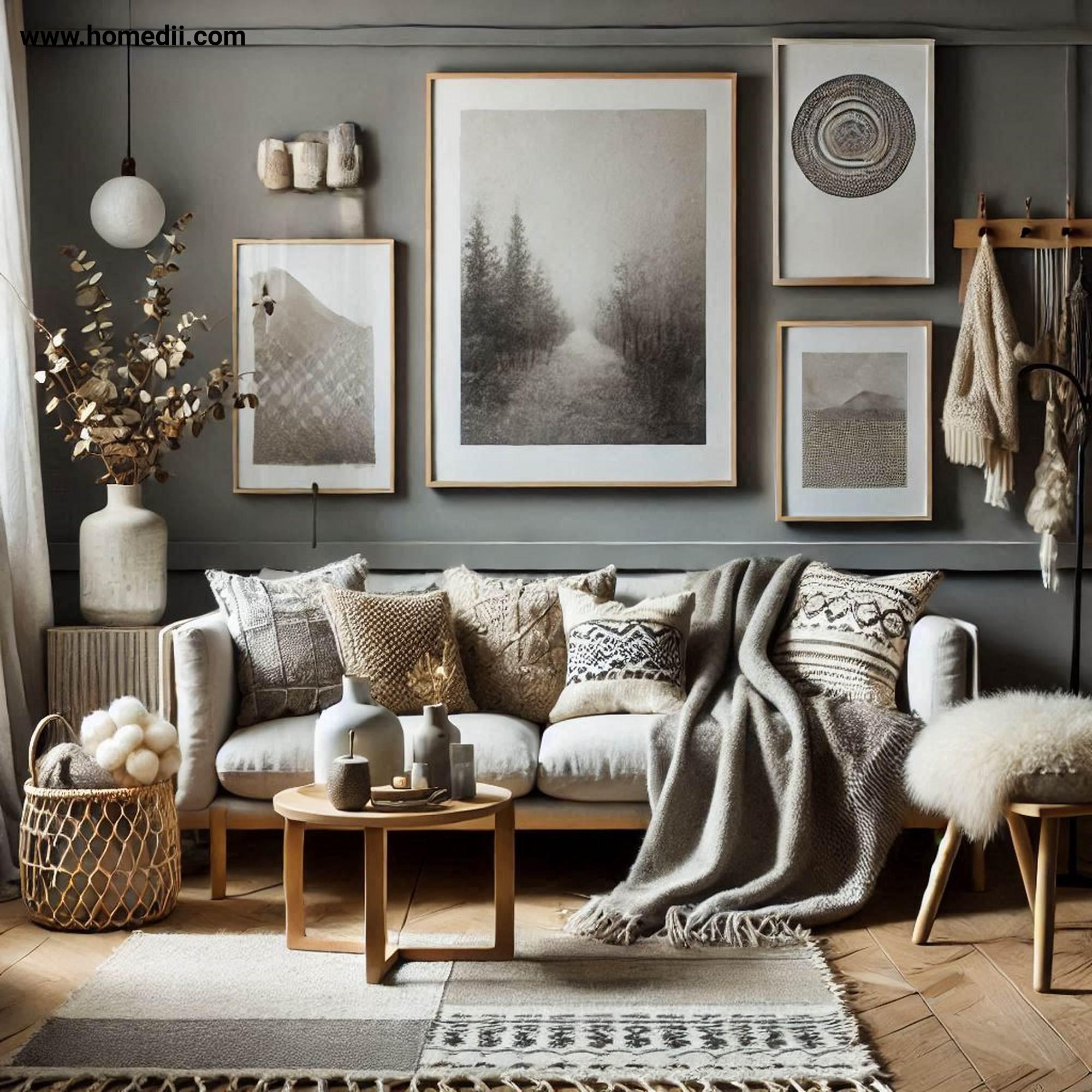 Scandinavian Living Toom - Incorporate Cozy Textiles with Textiles, Throws, Rugs, Cushions, Wool, Sheepskin, Linen, Texture, Patterns!