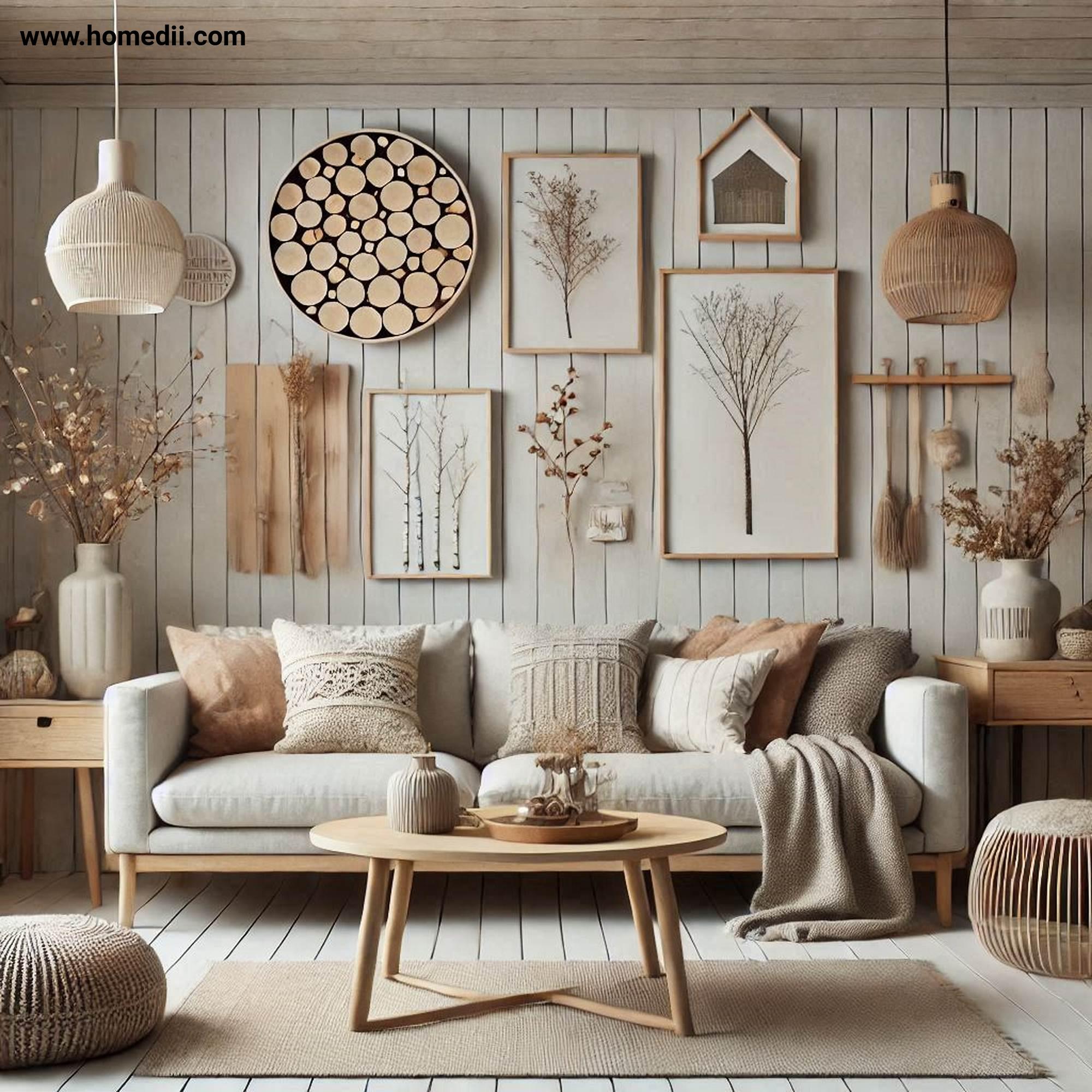 Scandinavian Living Toom - Prioritize Natural Materials with Wood, Birch, Pine, Oak, Wool, Linen, Cotton, Textiles, Sustainability!