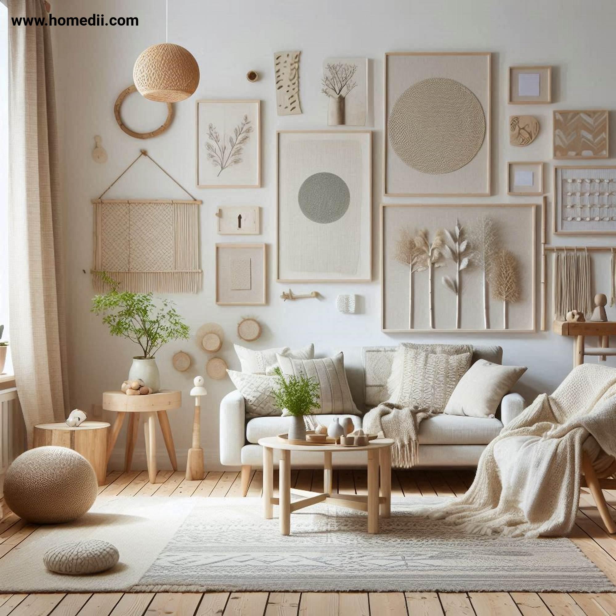 Scandinavian Living Toom - Prioritize Natural Materials with Wood, Birch, Pine, Oak, Wool, Linen, Cotton, Textiles, Sustainability!