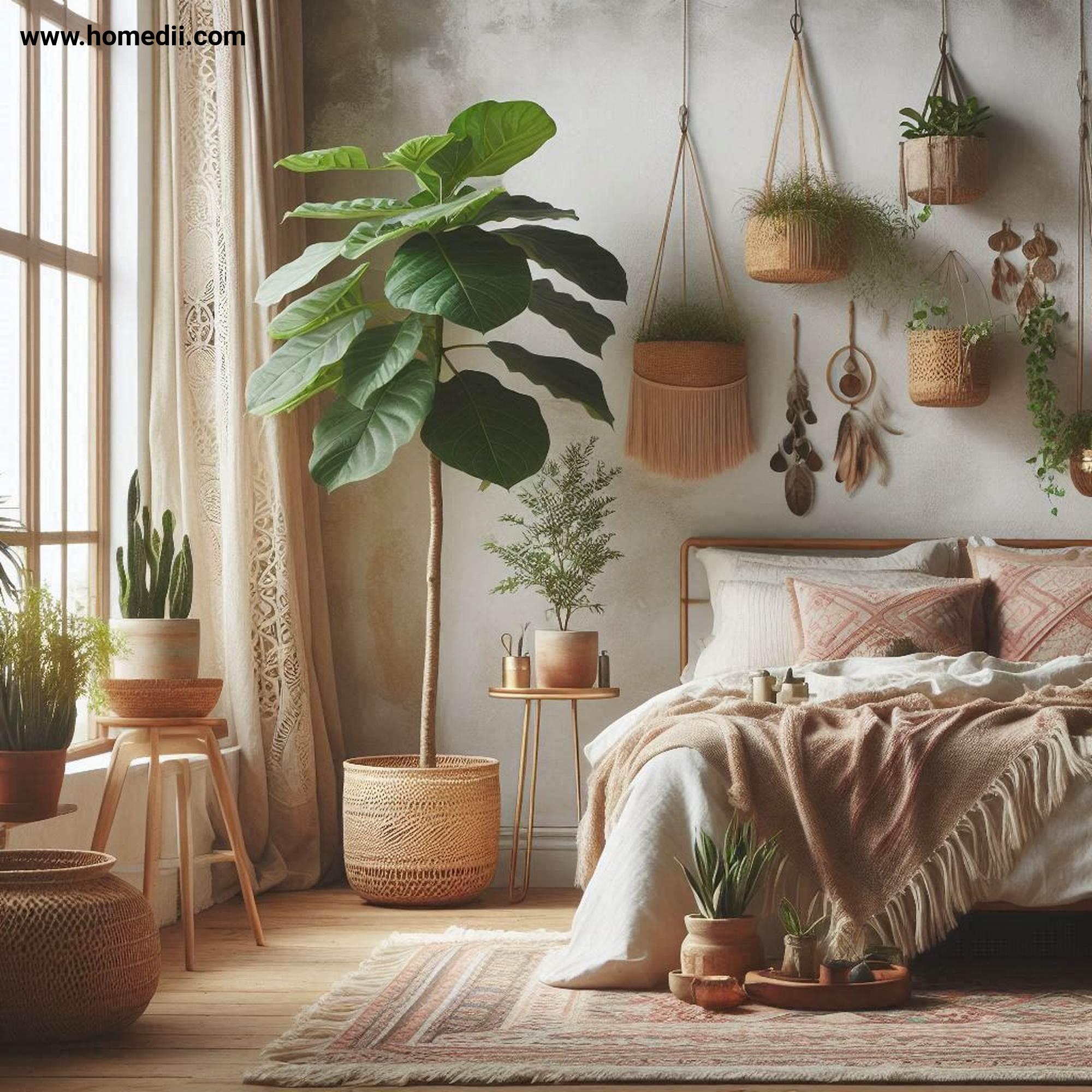 Bohemian Bedroom Tips - Bring In Lots Of Greenery with Potted Plants, Hanging Planters, Fiddle-Leaf Fig Tree!