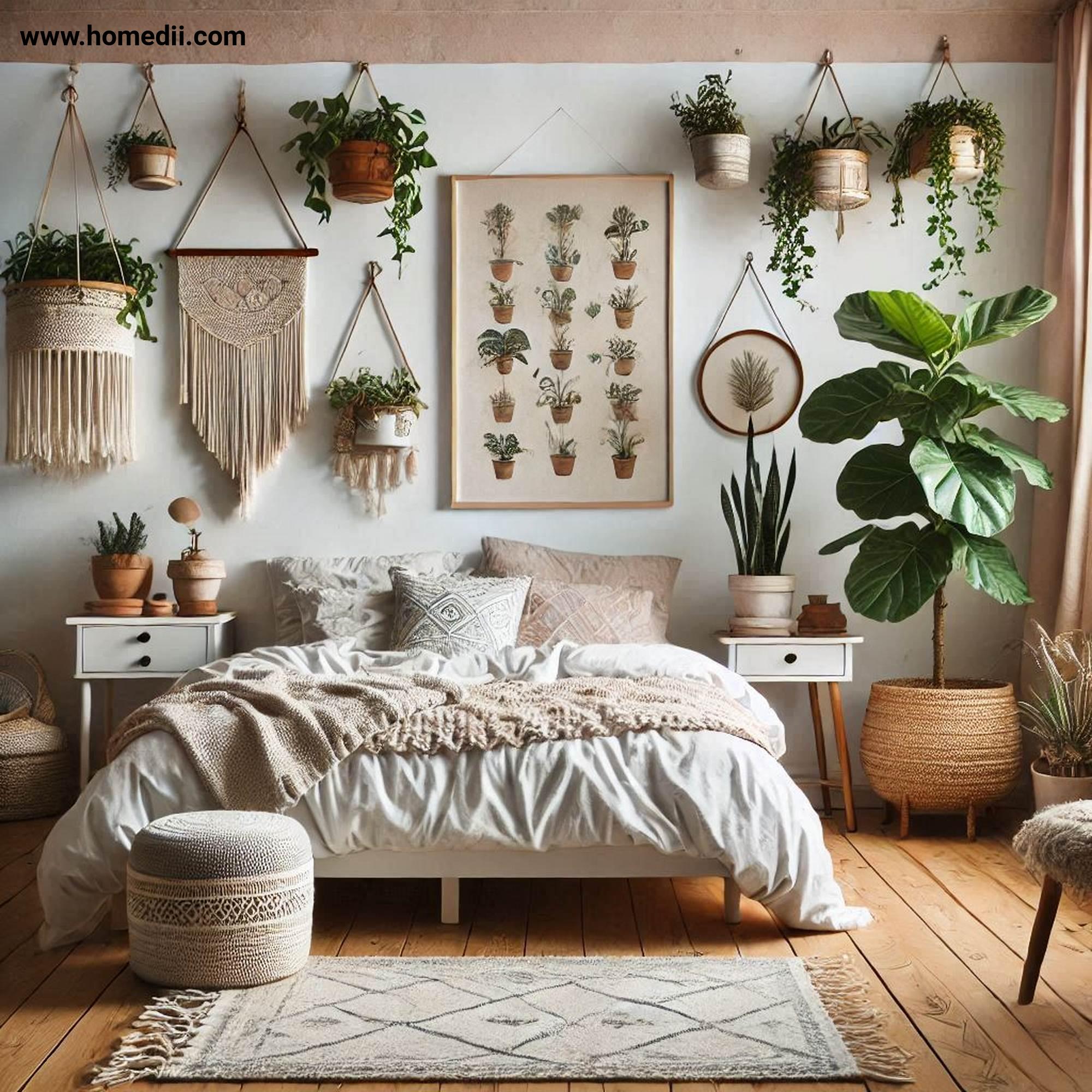 Bohemian Bedroom Tips - Bring In Lots Of Greenery with Potted Plants, Hanging Planters, Fiddle-Leaf Fig Tree!