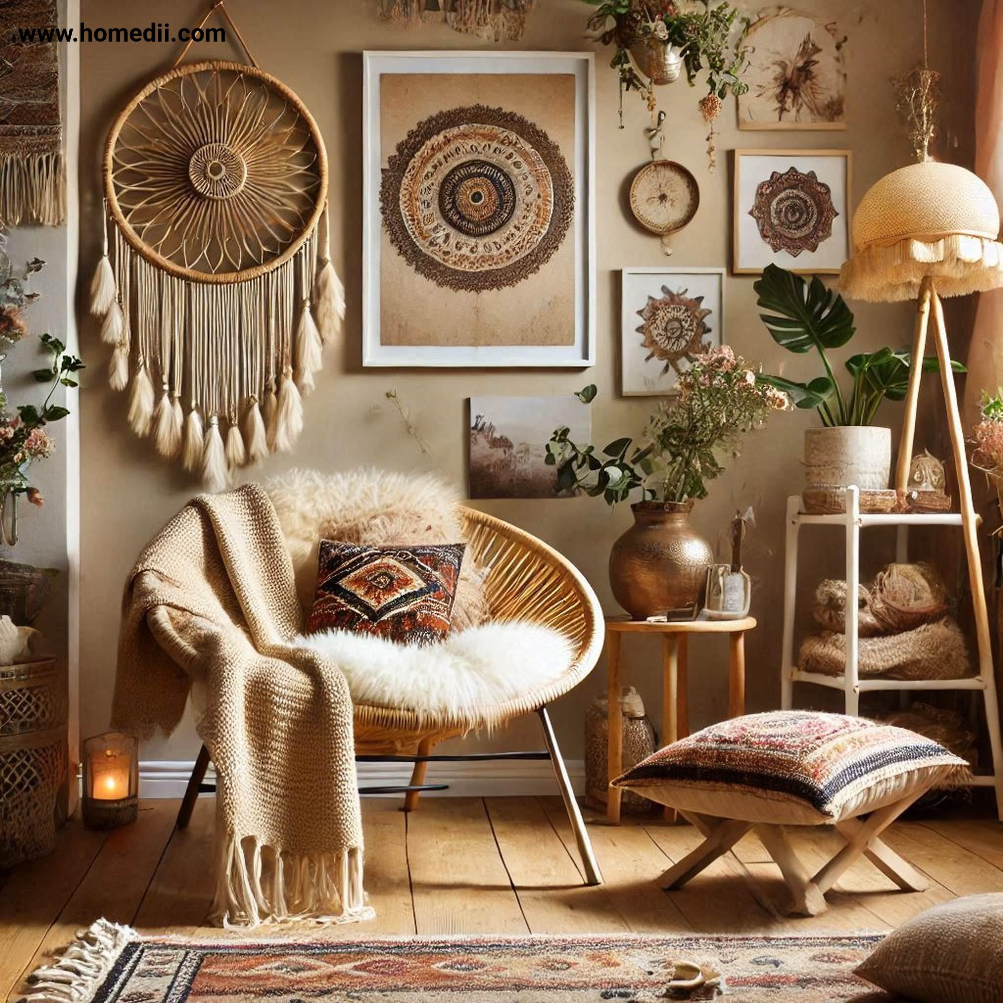 Bohemian Bedroom Tips - Create A Cozy Reading Nook with Comfortable Chair, Plush Cushions, Throw Blanket!