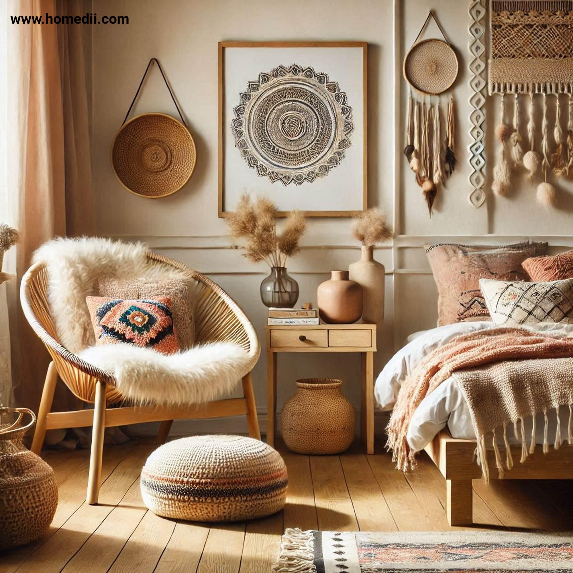 Bohemian Bedroom Tips - Create A Cozy Reading Nook with Comfortable Chair, Plush Cushions, Throw Blanket!