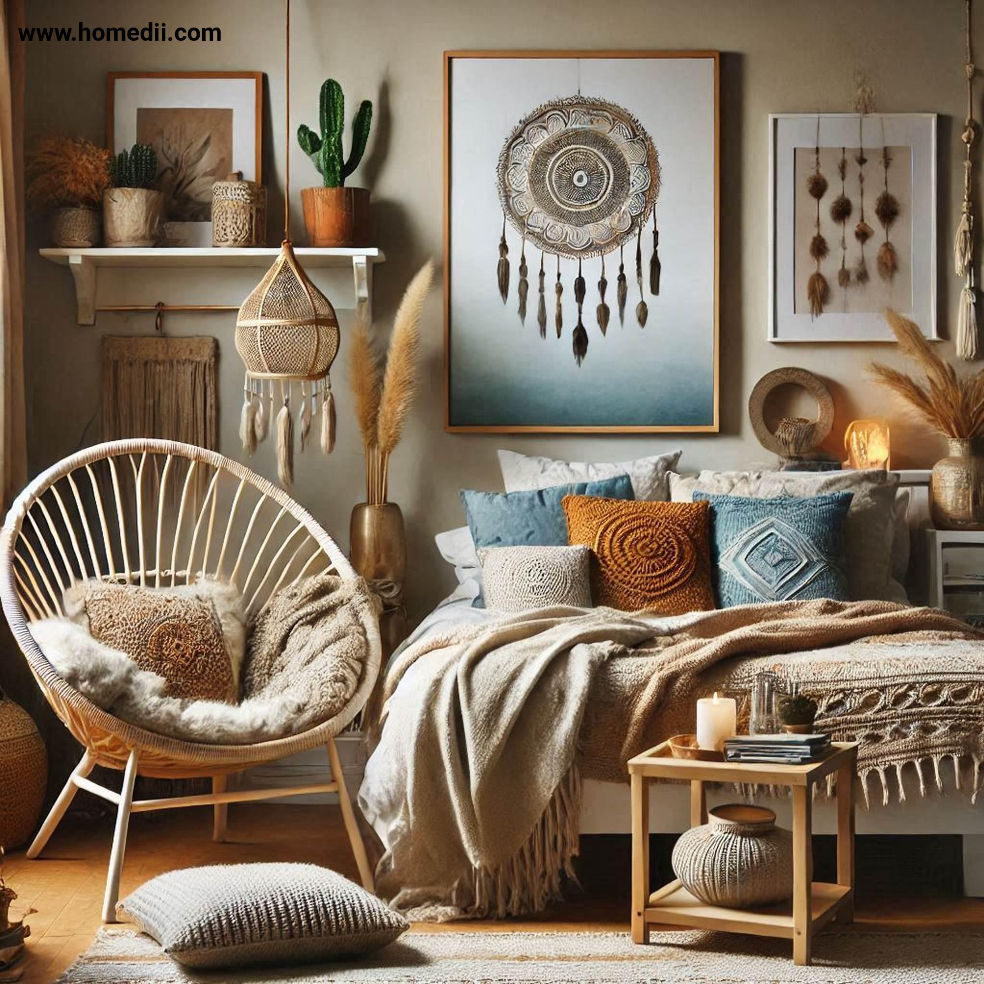 Bohemian Bedroom Tips - Create A Cozy Reading Nook with Comfortable Chair, Plush Cushions, Throw Blanket!