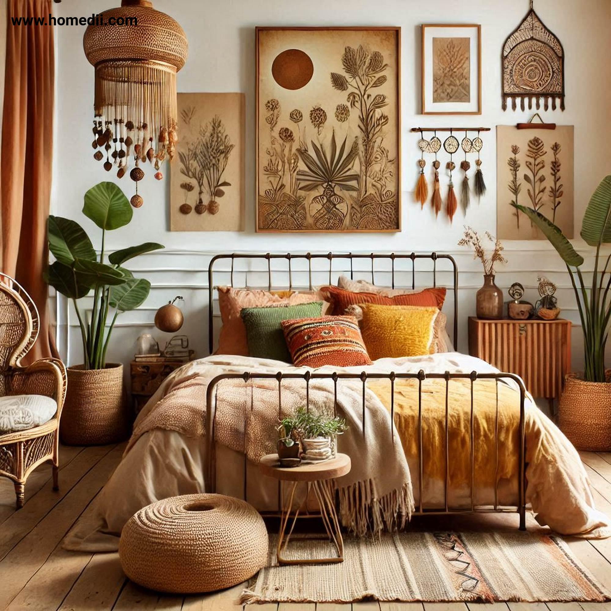 Bohemian Bedroom Tips - Embrace Earthy And Warm Colors with Terracotta, Mustard Yellow, Deep Greens, Warm Browns, Neutral Shades!