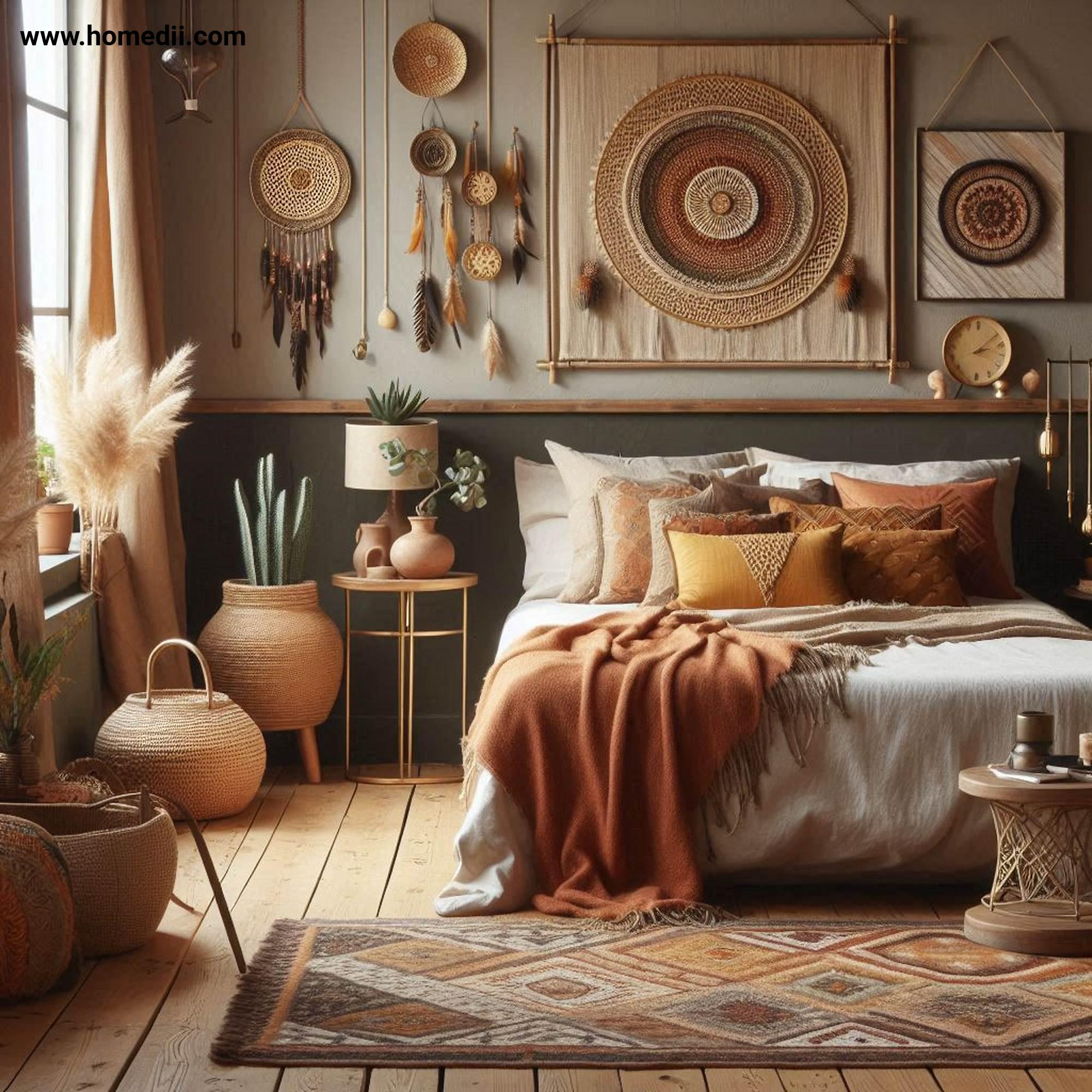 Bohemian Bedroom Tips - Embrace Earthy And Warm Colors with Terracotta, Mustard Yellow, Deep Greens, Warm Browns, Neutral Shades!