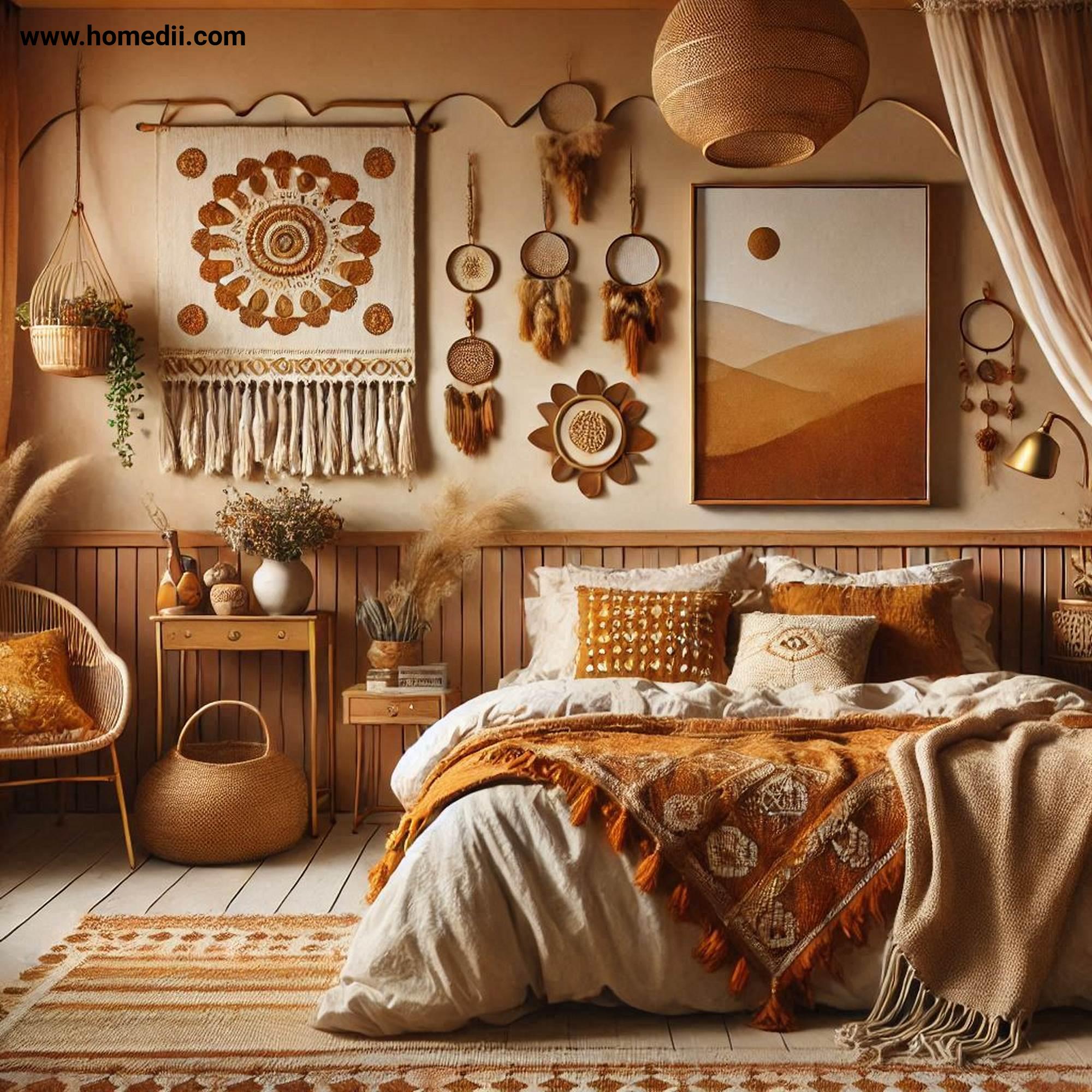 Bohemian Bedroom Tips - Embrace Earthy And Warm Colors with Terracotta, Mustard Yellow, Deep Greens, Warm Browns, Neutral Shades!