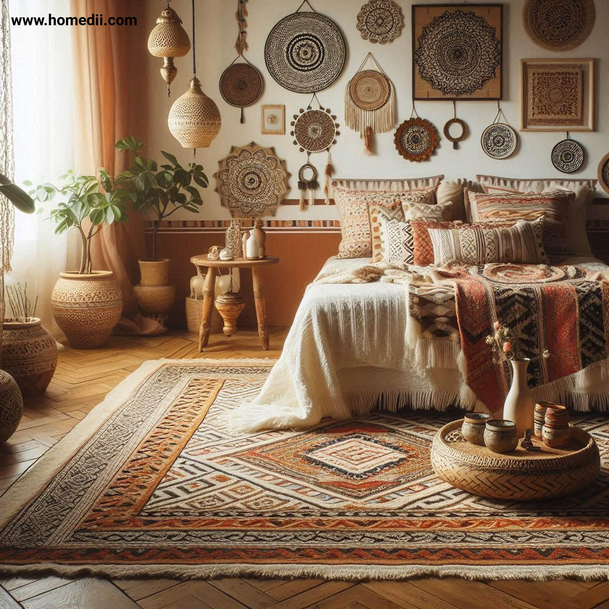 Bohemian Bedroom Tips - Incorporate Global-Inspired Patterns with Moroccan Rugs, Mandala Prints, Tribal Patterns!