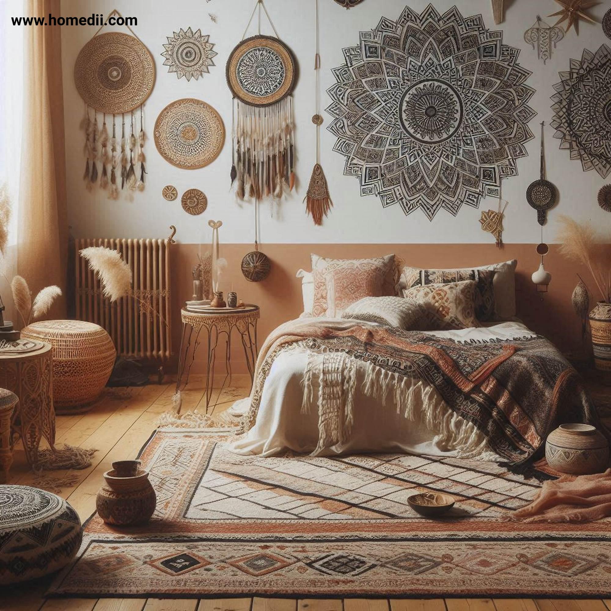 Bohemian Bedroom Tips - Incorporate Global-Inspired Patterns with Moroccan Rugs, Mandala Prints, Tribal Patterns!