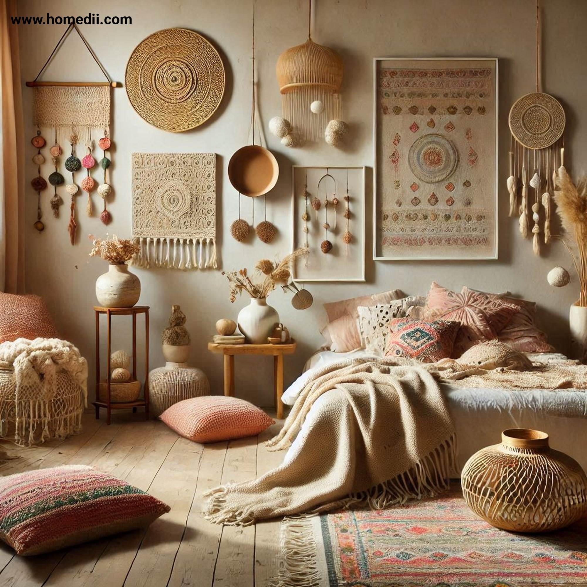 Bohemian Bedroom Tips - Layer Textiles For A Cozy Feel with Soft Throws, Textured Cushions, Patterned Rugs!