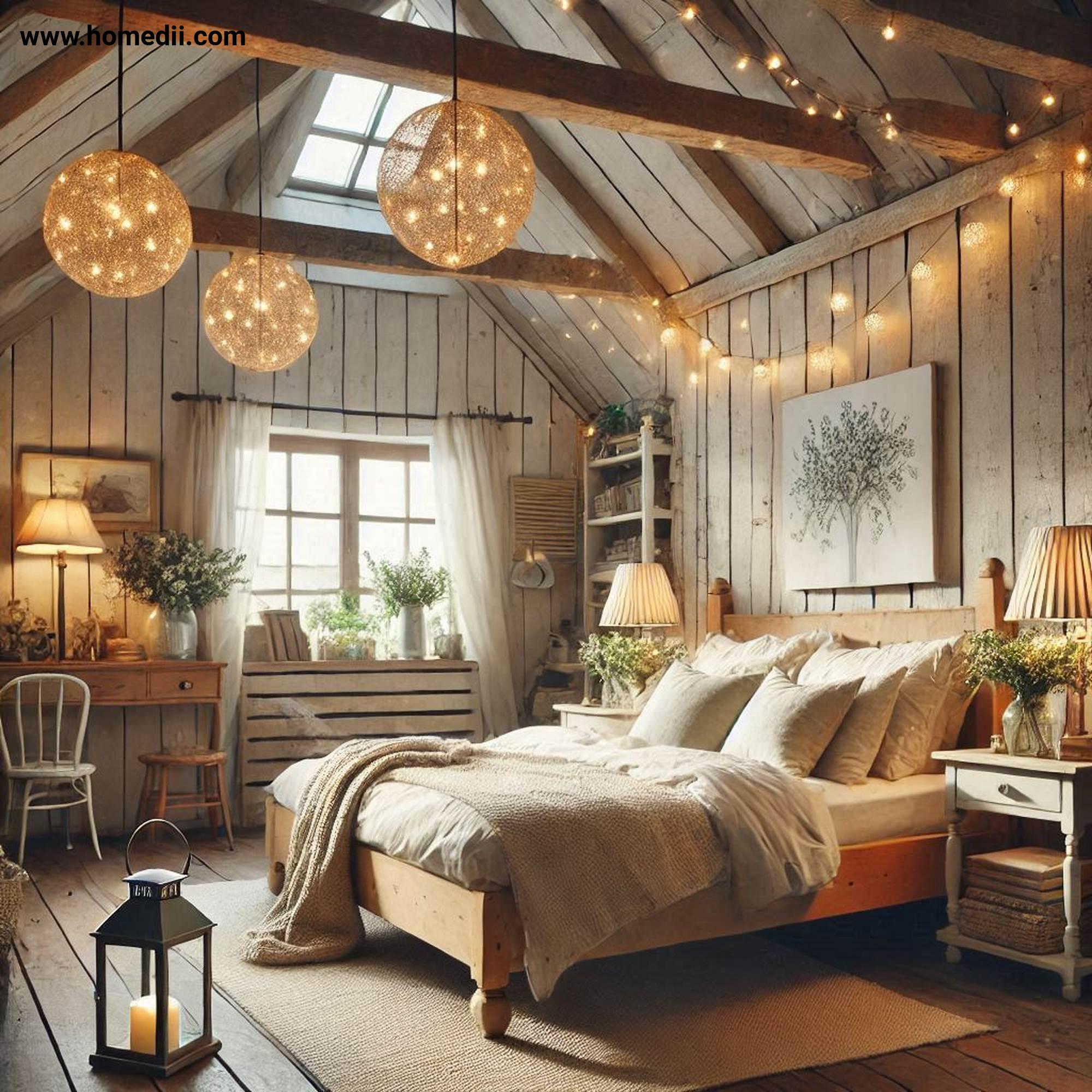 Farmhouse Bedroom Tips - Add Soft, Ambient Lighting with Vintage-Style Table Lamps, Pendant Lights, Fairy Lights!