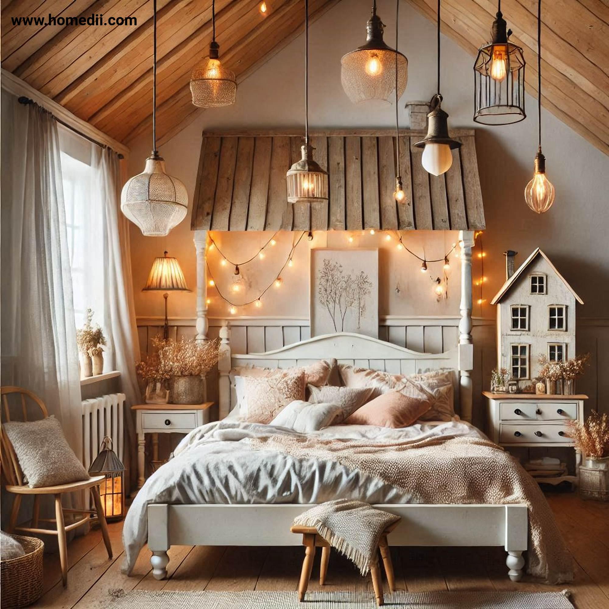 Farmhouse Bedroom Tips - Add Soft, Ambient Lighting with Vintage-Style Table Lamps, Pendant Lights, Fairy Lights!