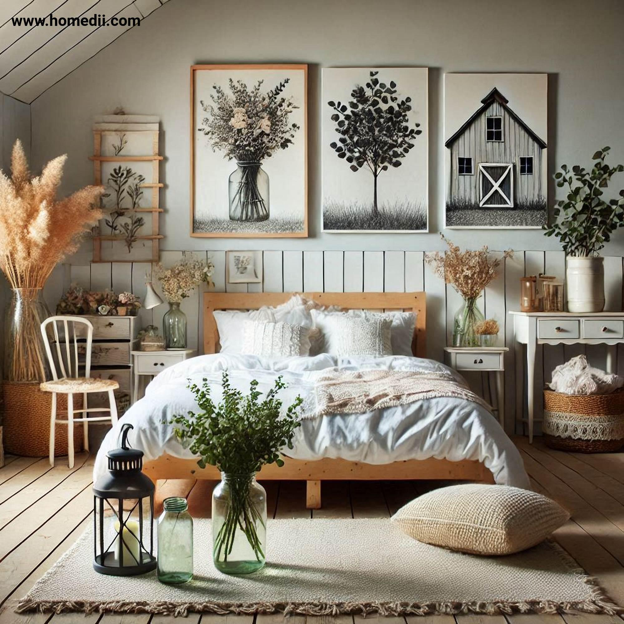 Farmhouse Bedroom Tips - Bring In Greenery with Potted Plants, Fresh Flowers, Eucalyptus Stems, Mason Jars!