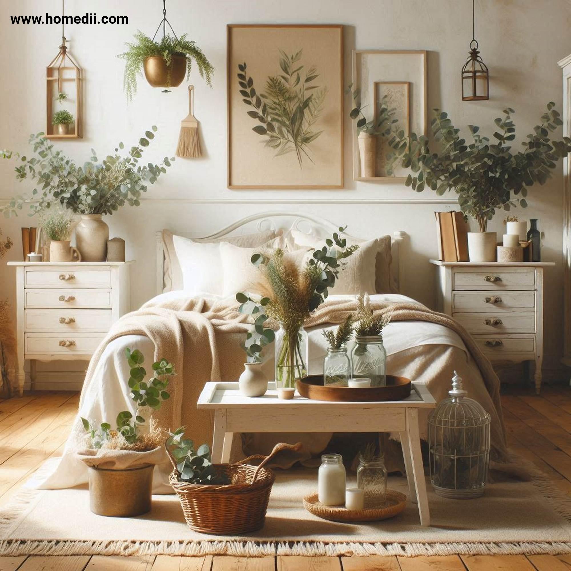 Farmhouse Bedroom Tips - Bring In Greenery with Potted Plants, Fresh Flowers, Eucalyptus Stems, Mason Jars!