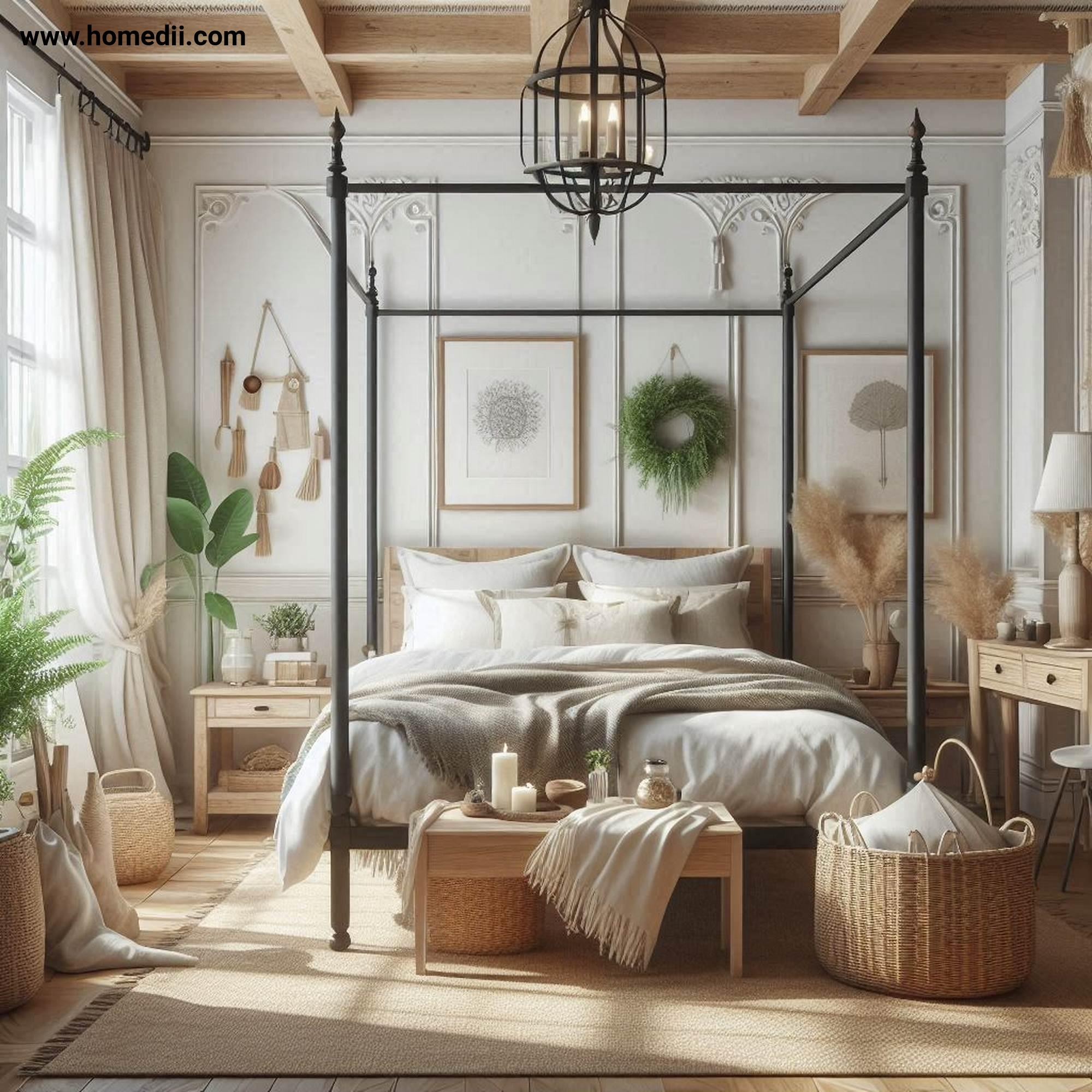 Farmhouse Bedroom Tips - Include A Statement Bed Frame with Wrought-Iron Bed, Wooden Four-Poster Bed!