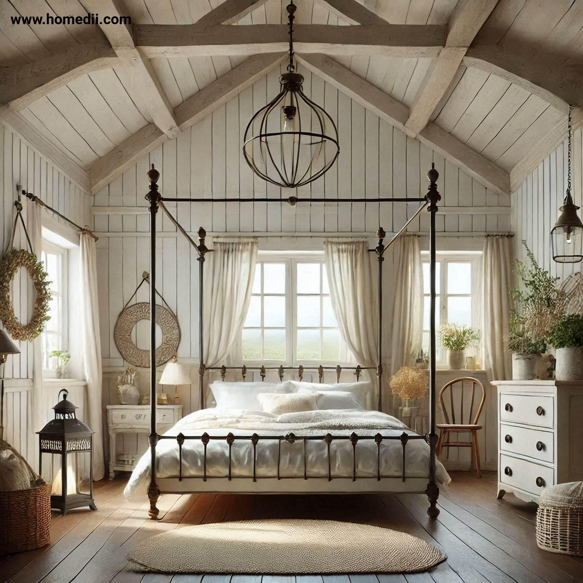 Farmhouse Bedroom Tips - Include A Statement Bed Frame with Wrought-Iron Bed, Wooden Four-Poster Bed!