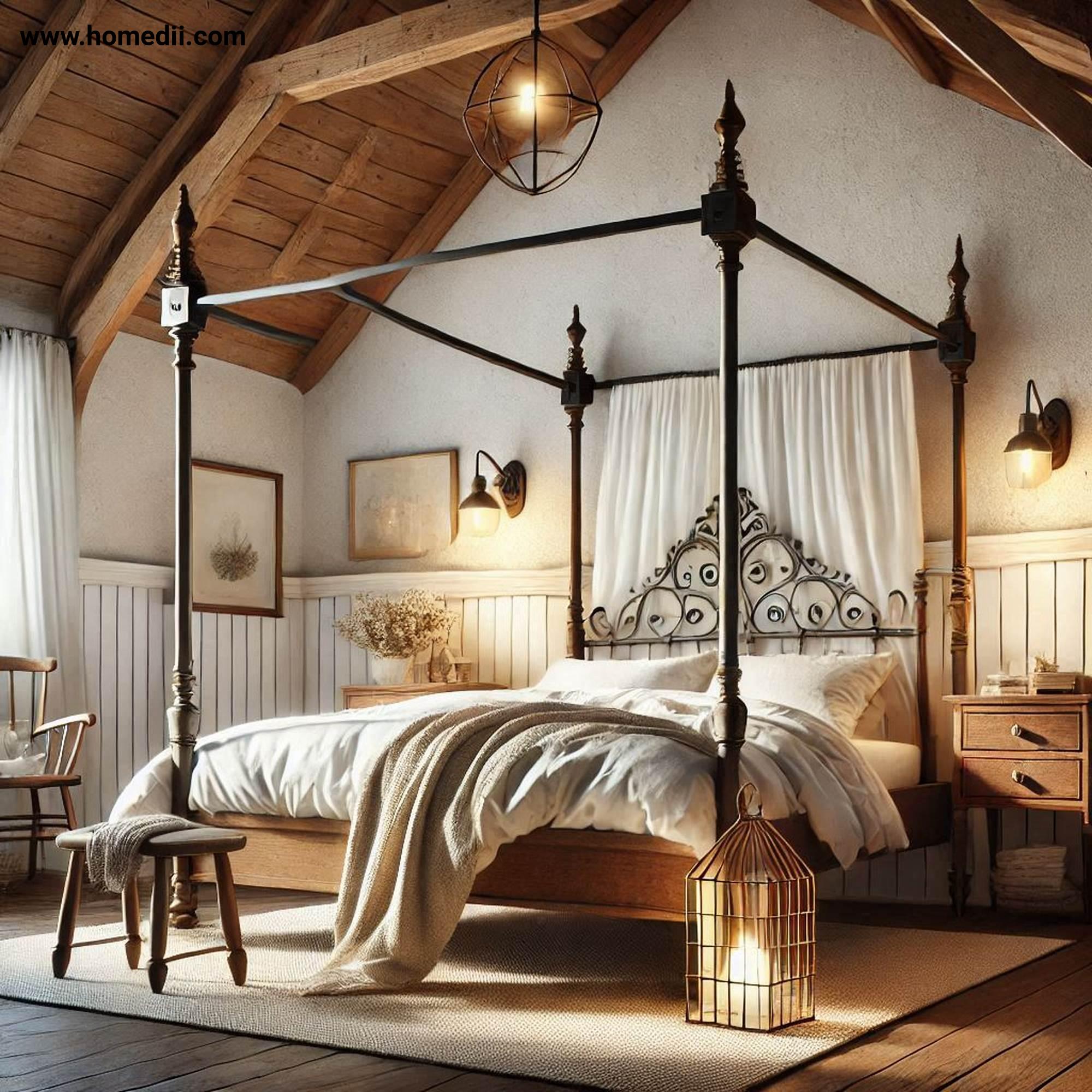 Farmhouse Bedroom Tips - Include A Statement Bed Frame with Wrought-Iron Bed, Wooden Four-Poster Bed!