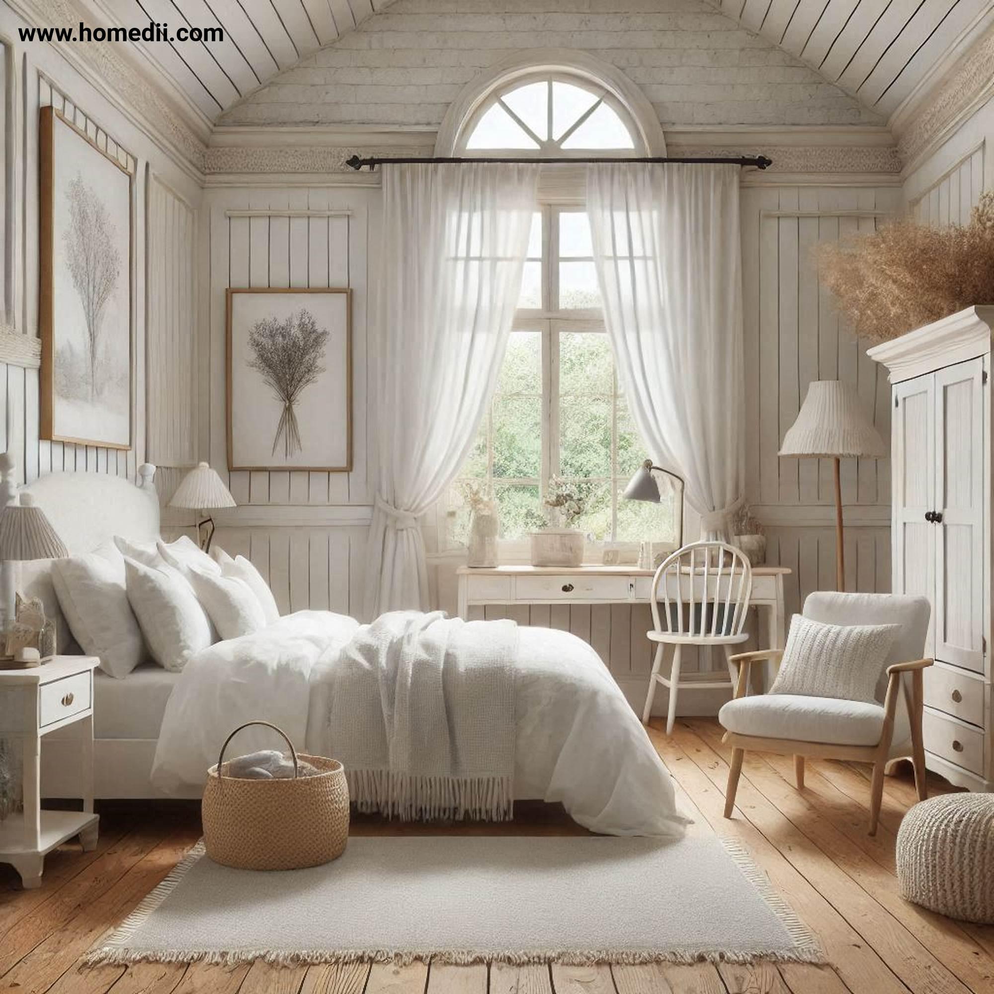 Farmhouse Bedroom Tips - Start With A Neutral Color Palette with White, Beige, Soft Grays, Muted Pastels!