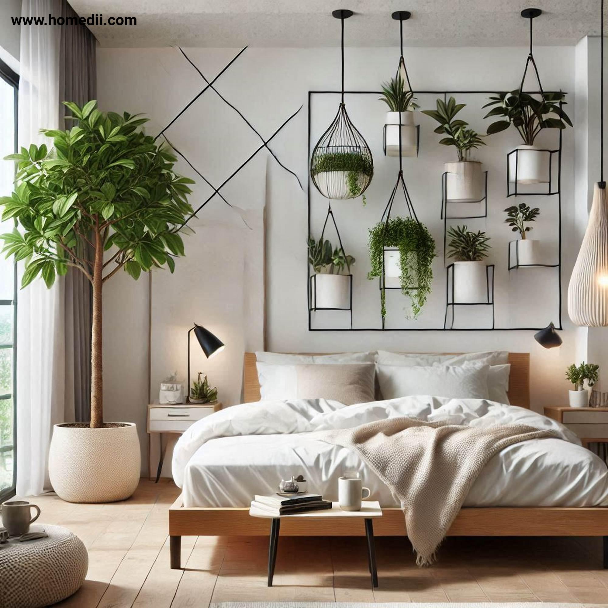 Modern Bedroom Tips - Incorporate Greenery with Potted Plants, Hanging Planters, Indoor Tree!