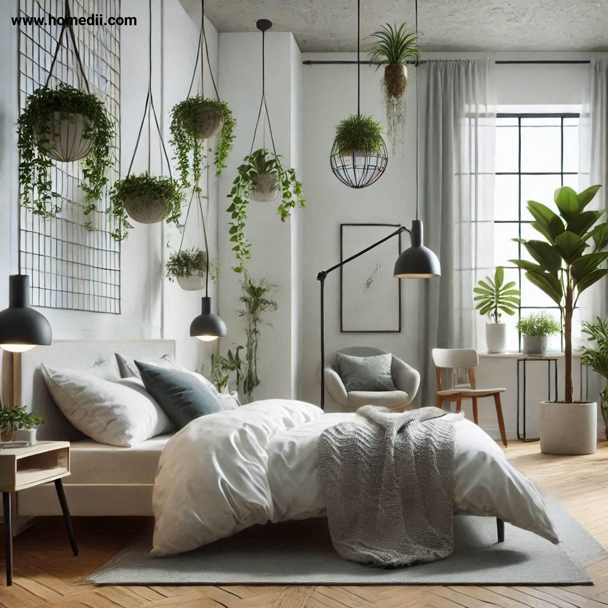 Modern Bedroom Tips - Incorporate Greenery with Potted Plants, Hanging Planters, Indoor Tree!