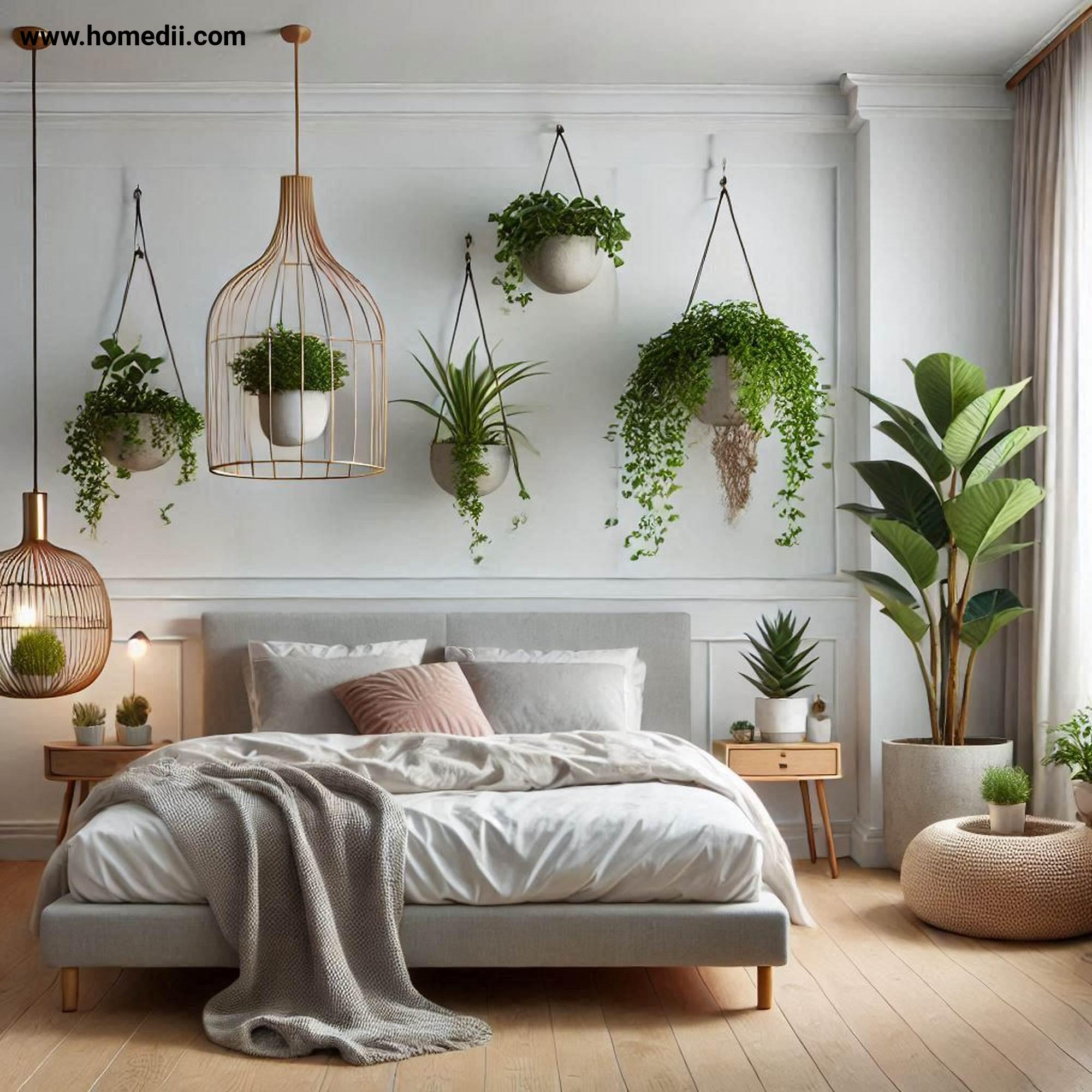 Modern Bedroom Tips - Incorporate Greenery with Potted Plants, Hanging Planters, Indoor Tree!