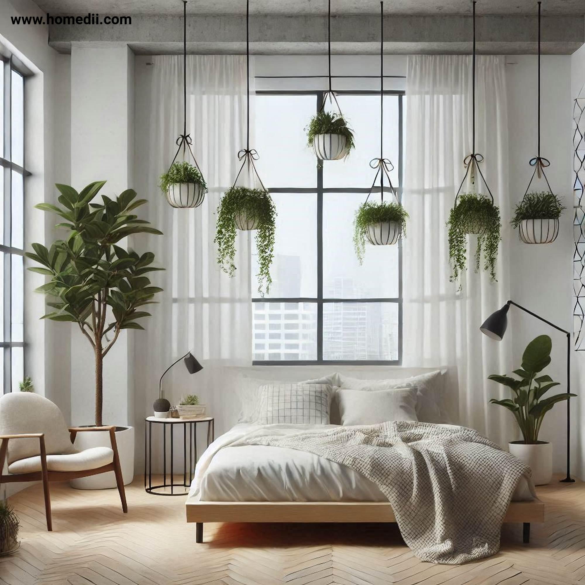 Modern Bedroom Tips - Incorporate Greenery with Potted Plants, Hanging Planters, Indoor Tree!