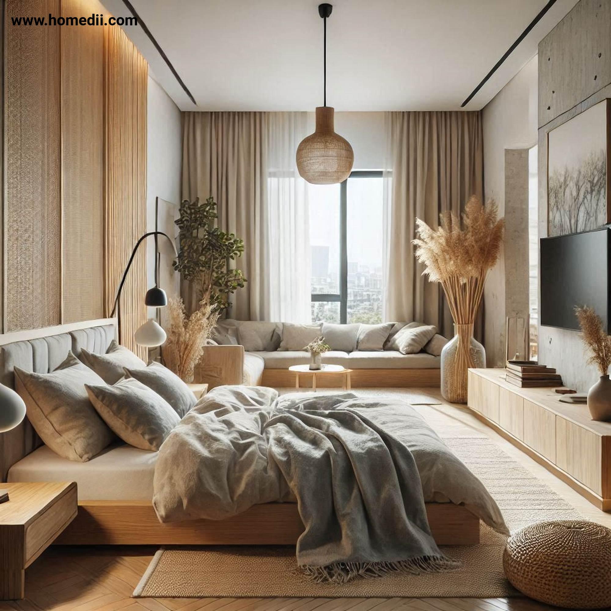 Modern Bedroom Tips - Use Natural Materials with Wooden Furniture, Stone Accents, Linen Bedding!